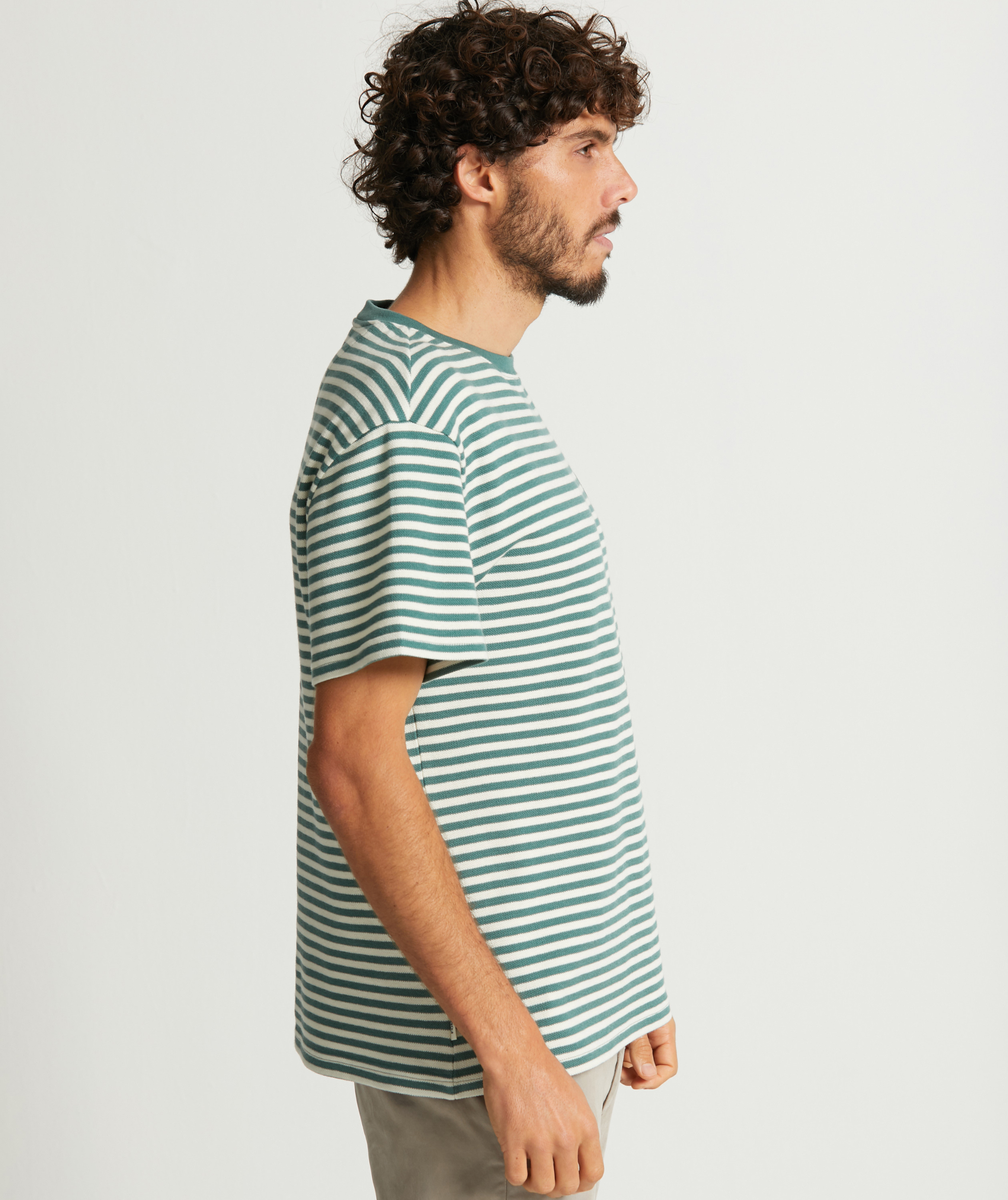 Mens Pique Tee - Teal Stripe