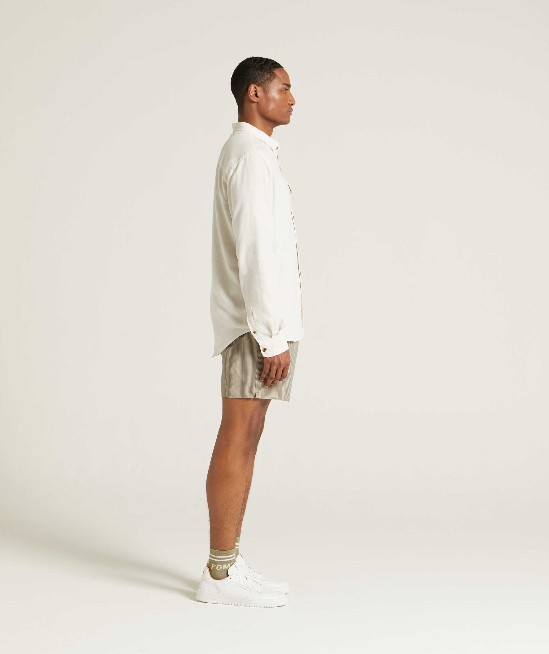Mens Garment Dyed Long Sleeve Shirt - Light Stone