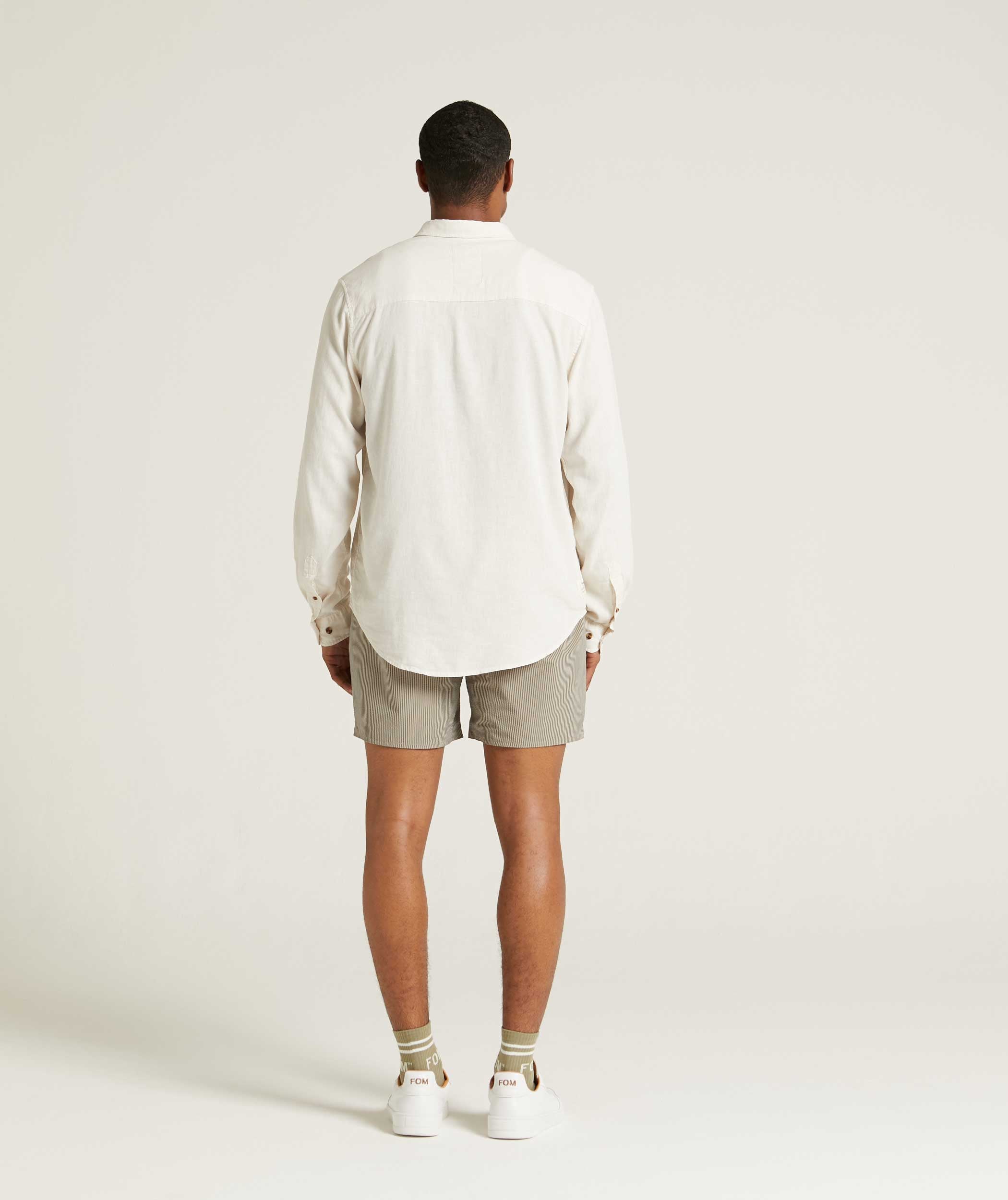 Mens Garment Dyed Long Sleeve Shirt - Light Stone