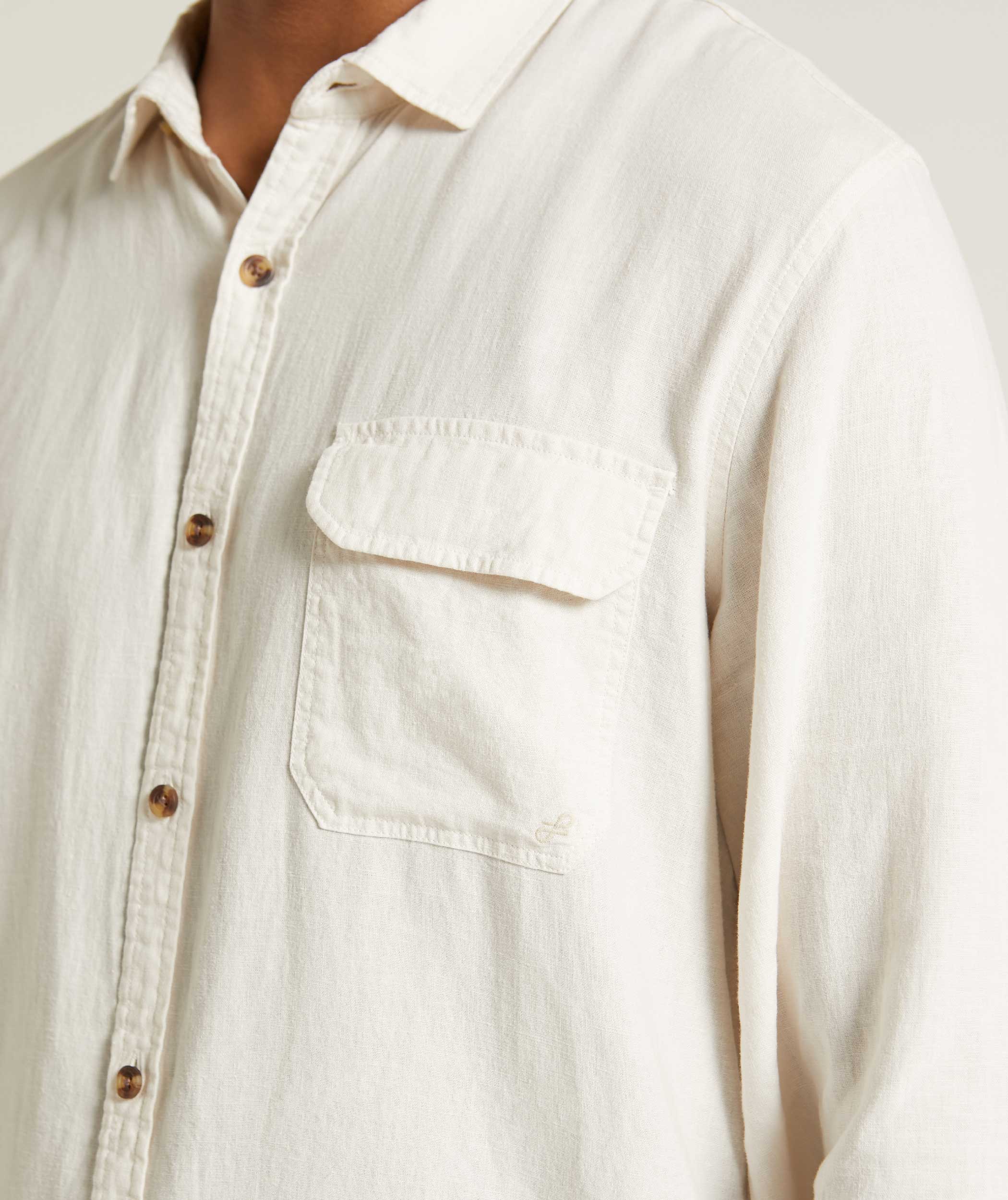 Mens Garment Dyed Long Sleeve Shirt - Light Stone