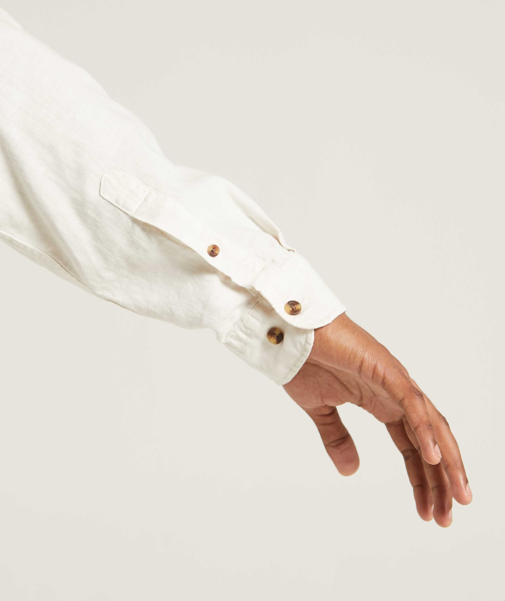 Mens Garment Dyed Long Sleeve Shirt - Light Stone