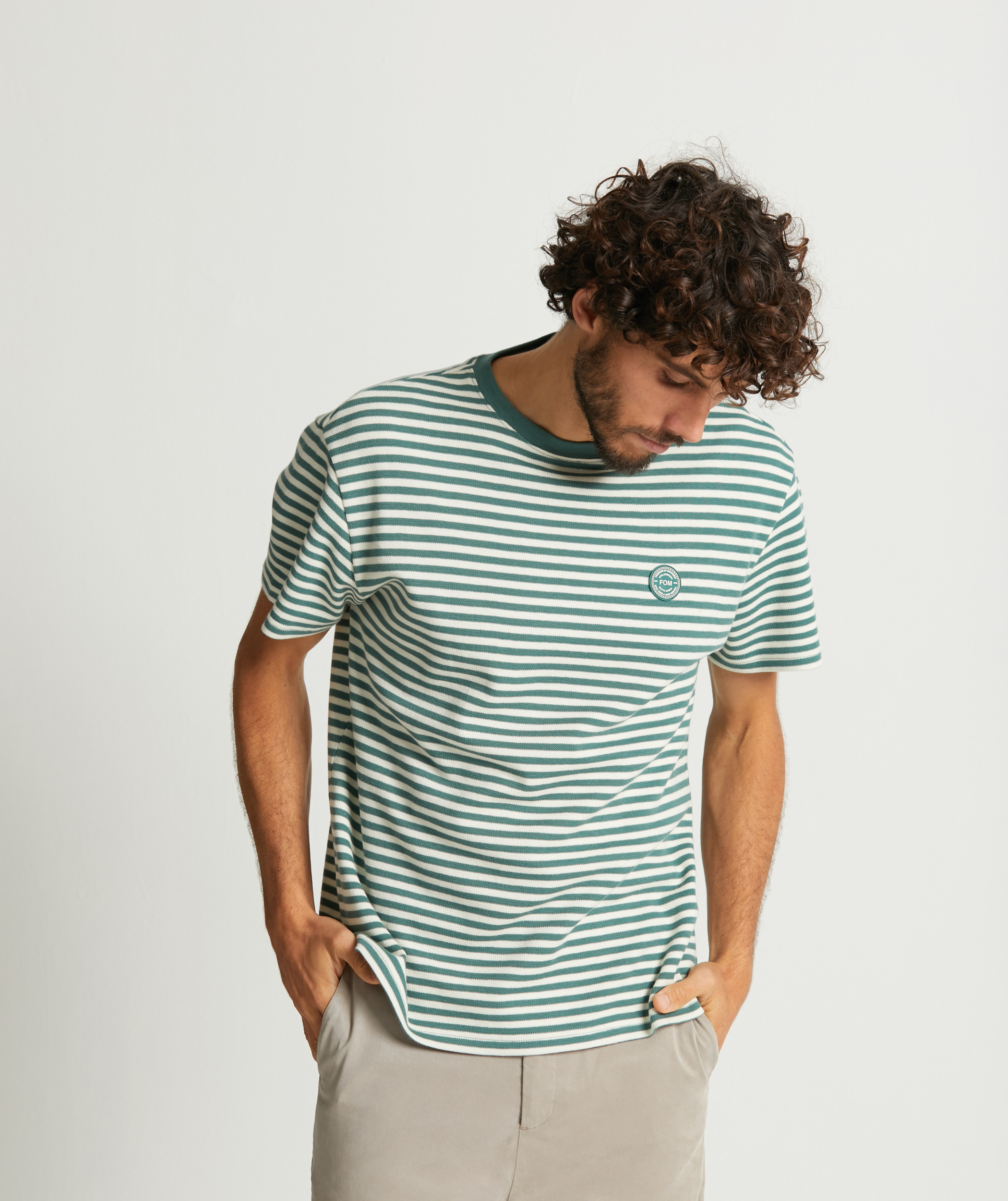 Mens Pique Tee - Teal Stripe