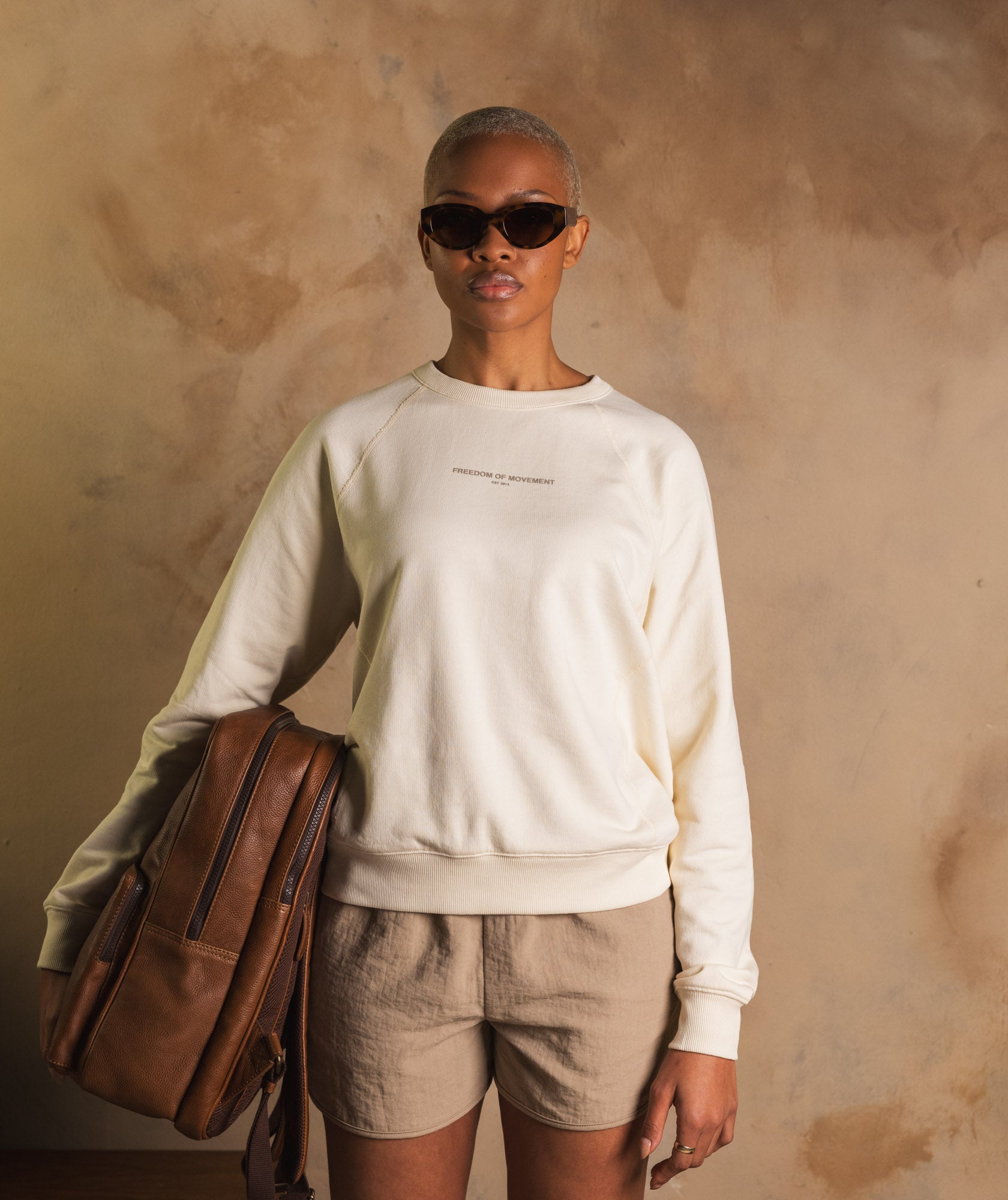Ladies Textured Crew Neck Sweat - Ivory