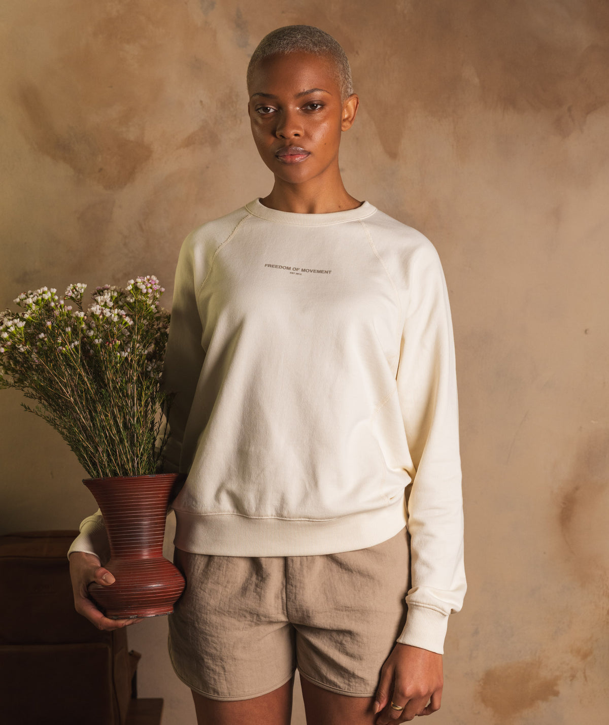 Ladies Textured Crew Neck Sweat - Ivory