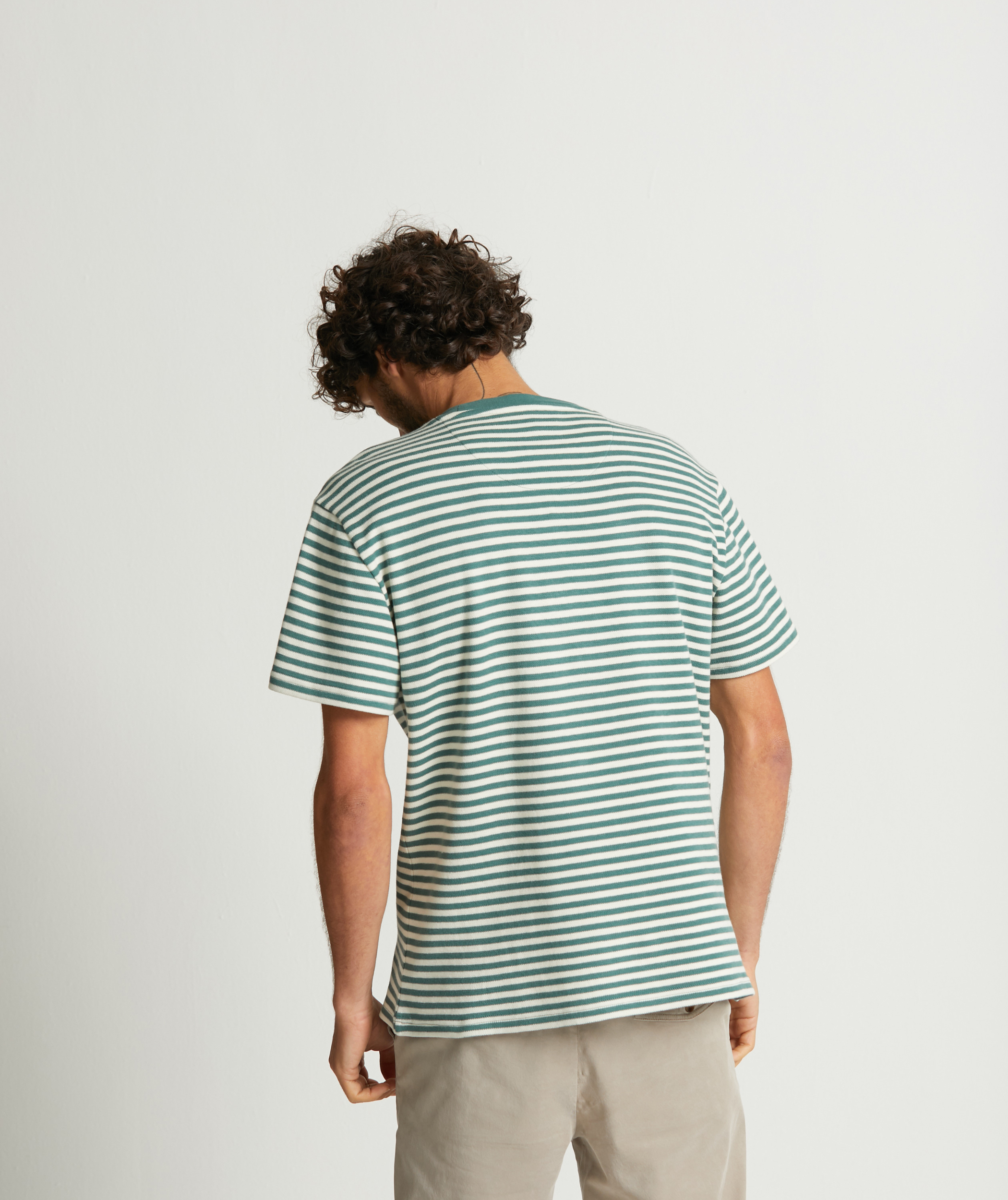 Mens Pique Tee - Teal Stripe