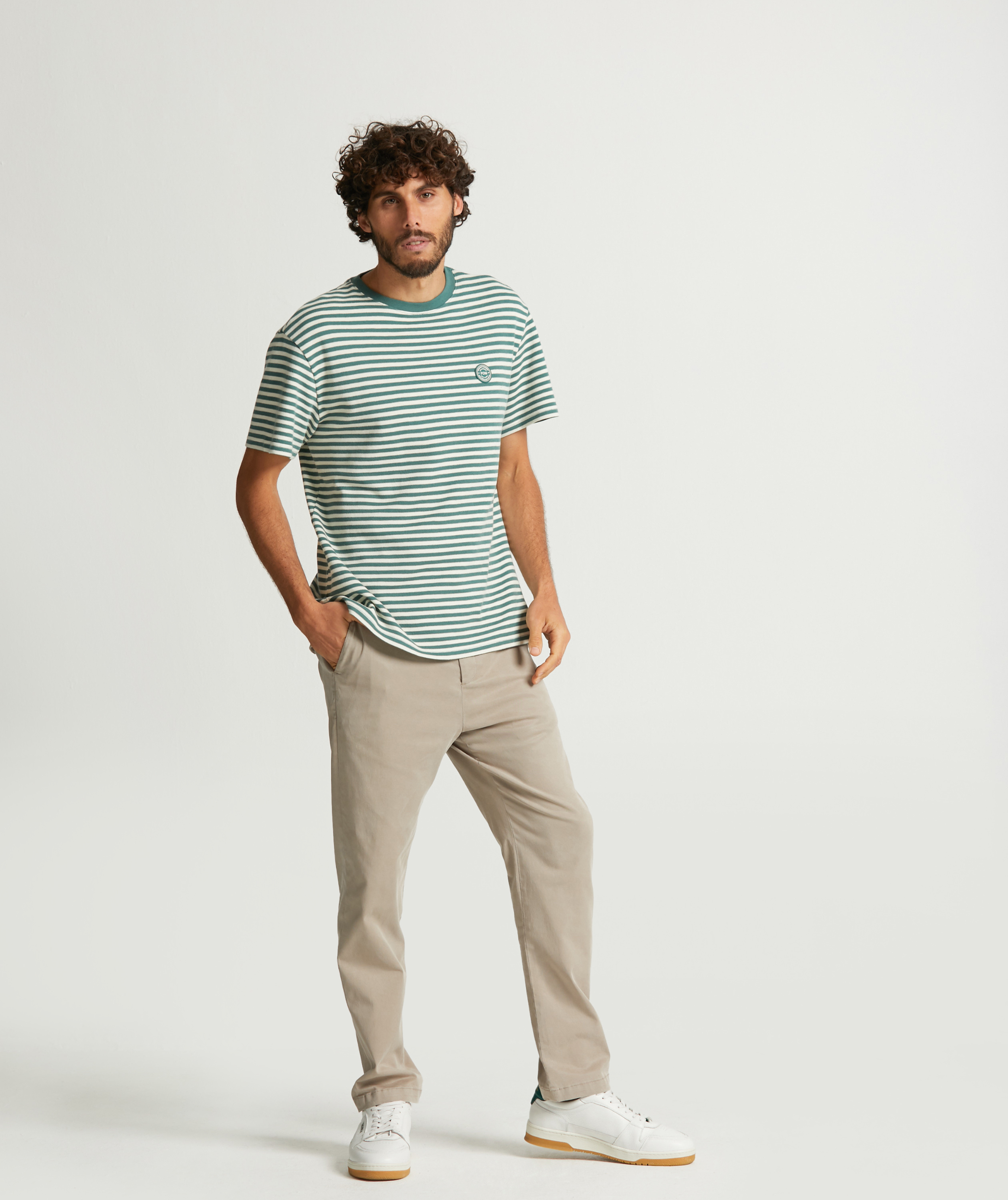 Mens Pique Tee - Teal Stripe
