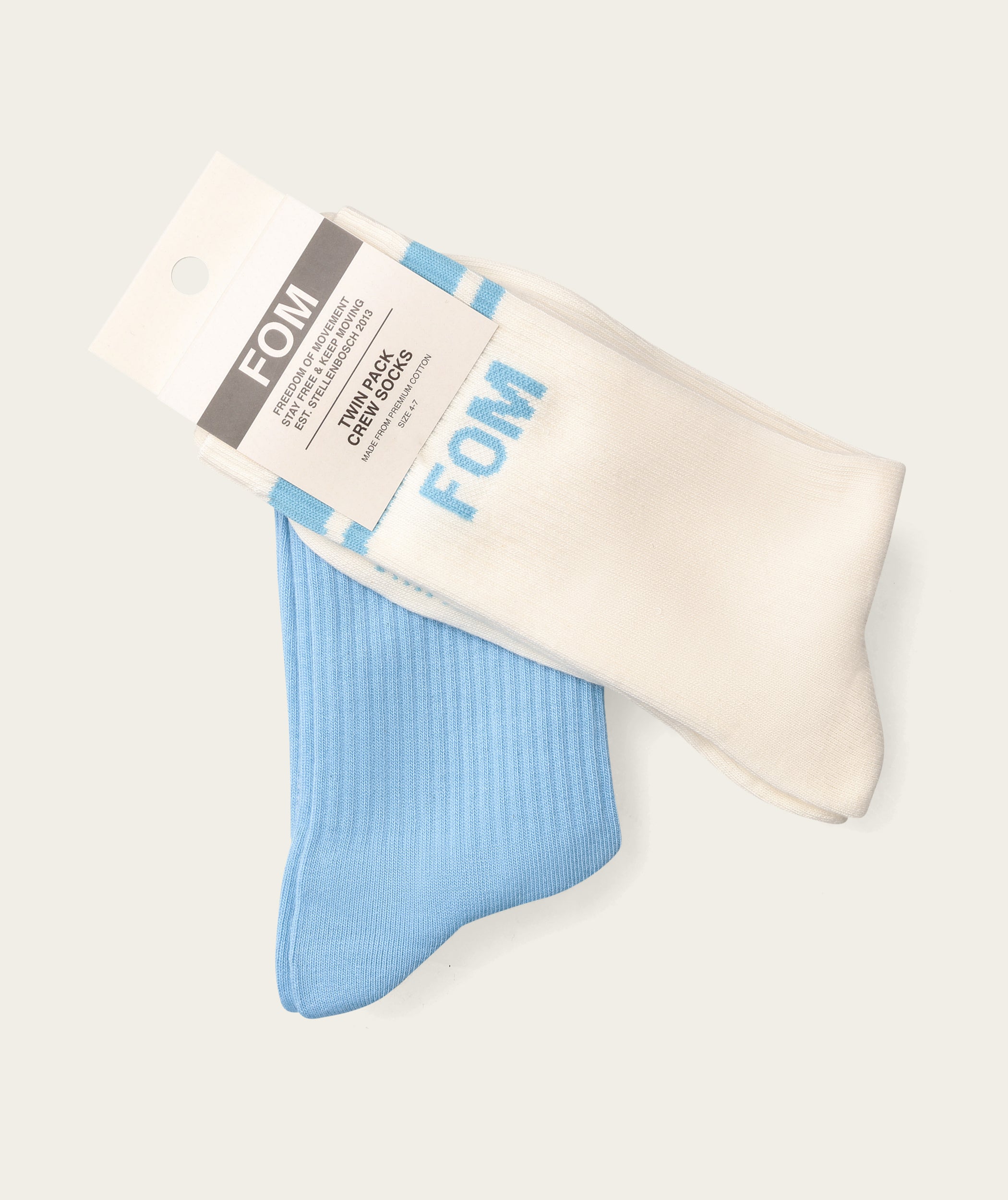 Socks Crew Twin Pack - Sky Gray & Off-White Stripes (Size 4-7)