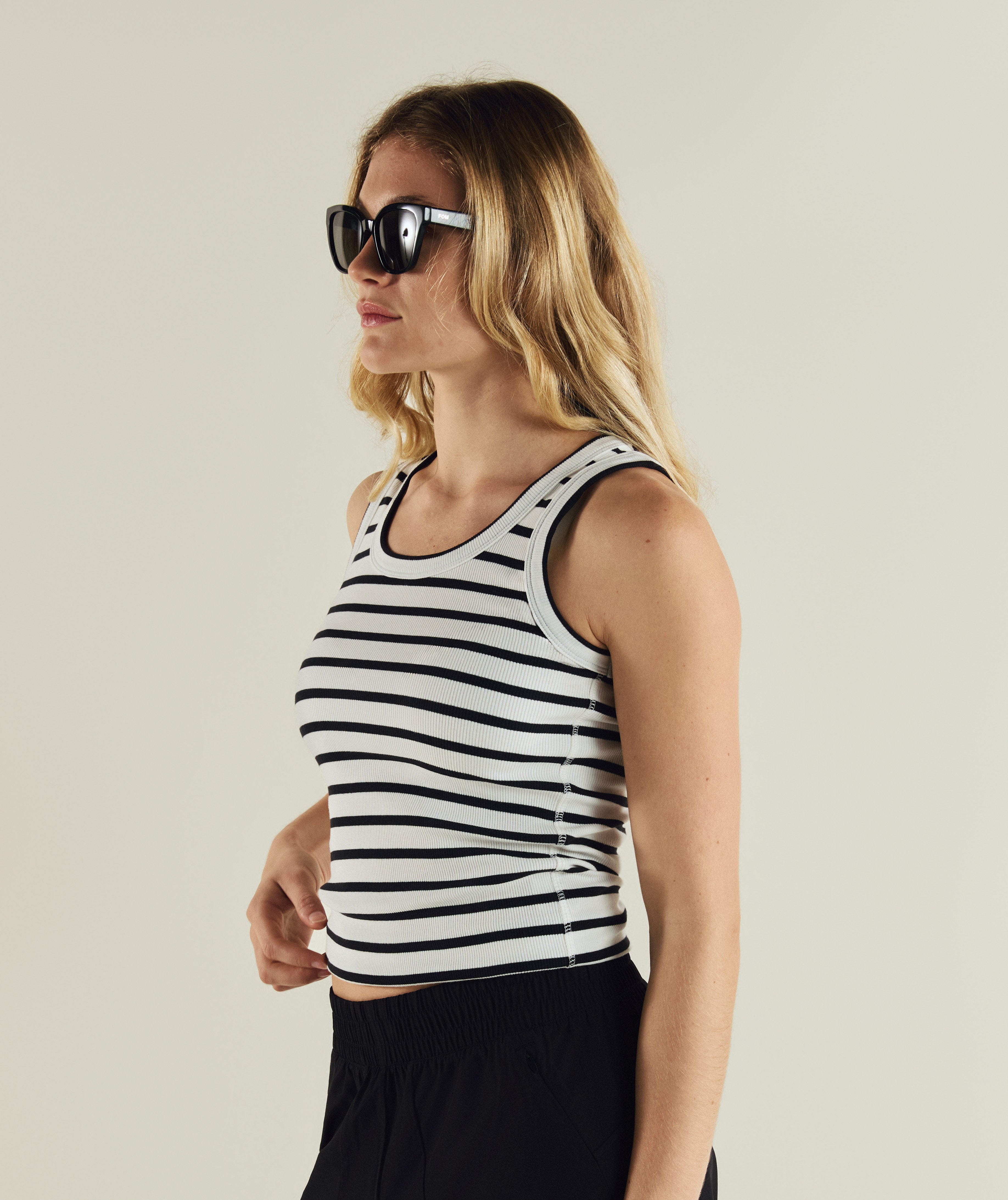 Ladies Stripe Tank - Black & White