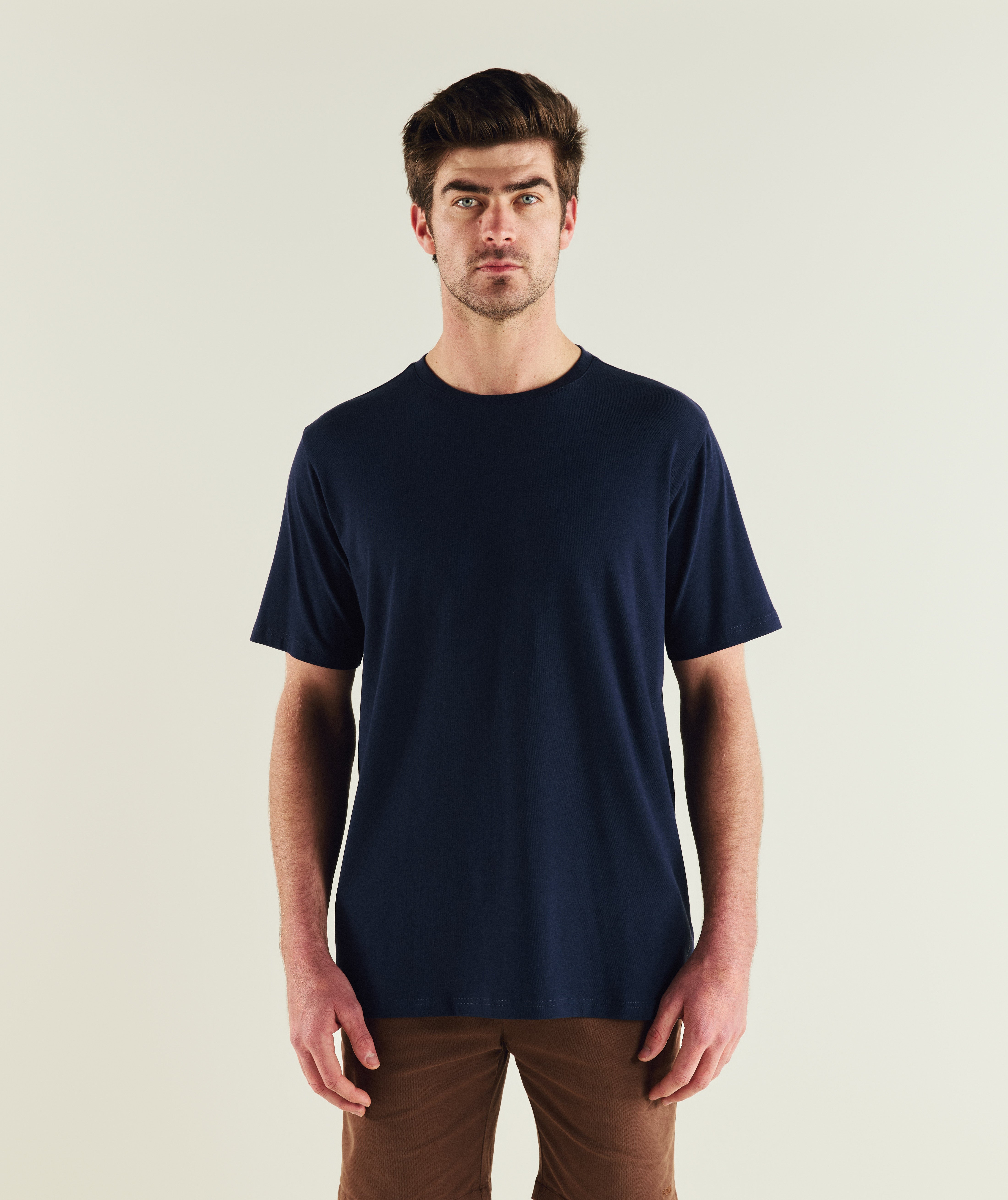Mens Standard Three Pack Cotton Tees - Ivory/ Green/ Navy