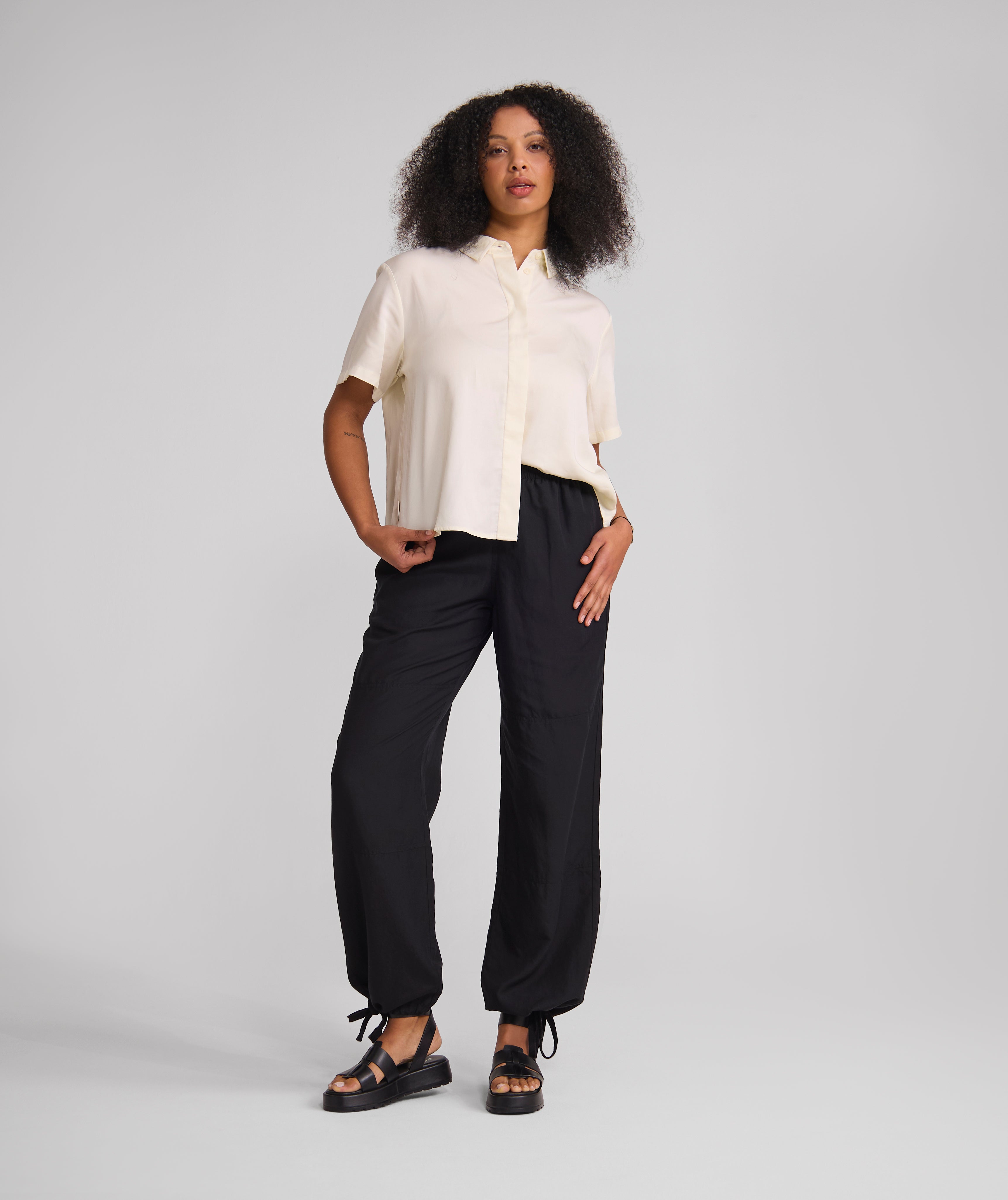 Ladies Drawstring Lyocell Trousers - Black