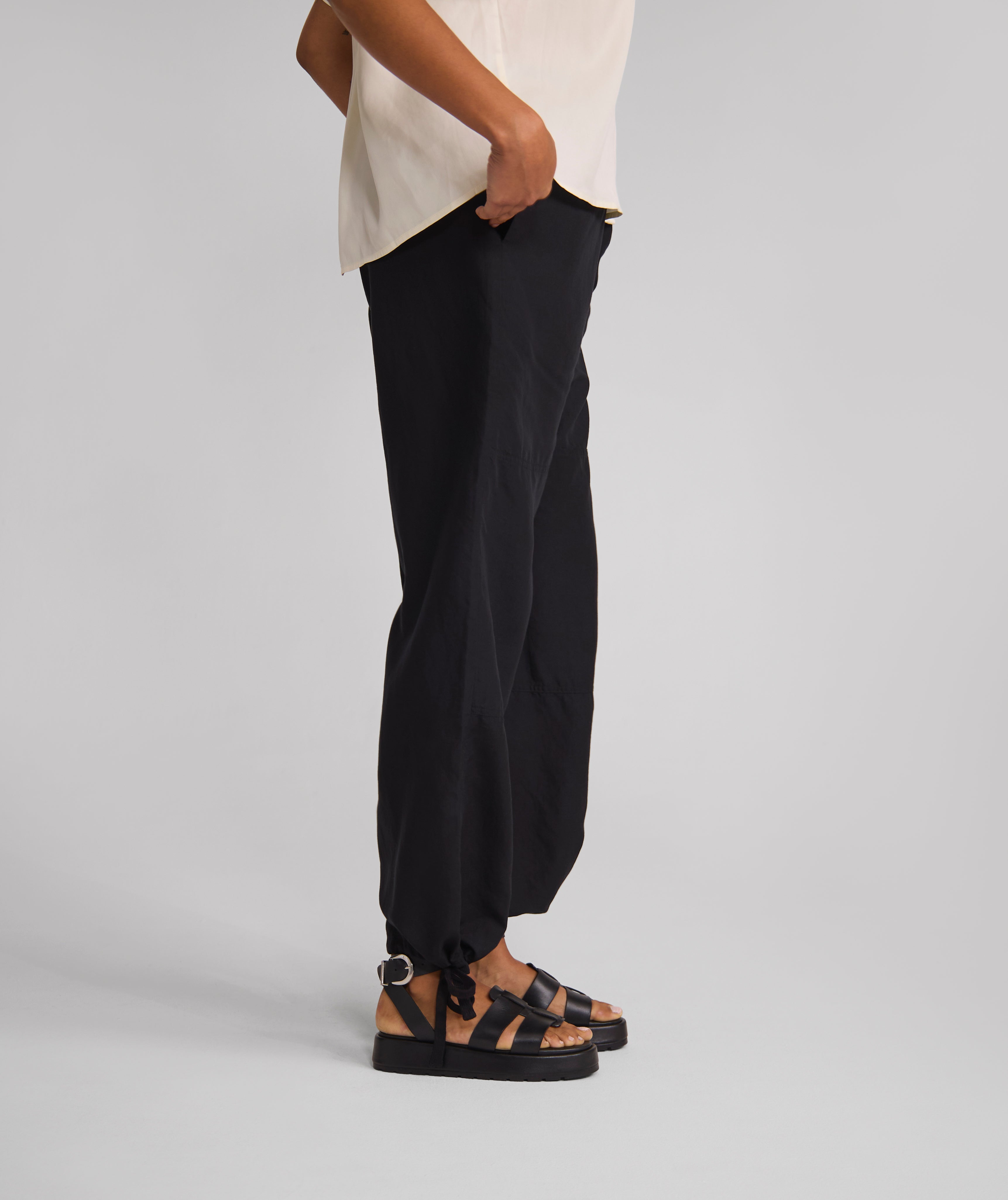 Ladies Drawstring Lyocell Trousers - Black