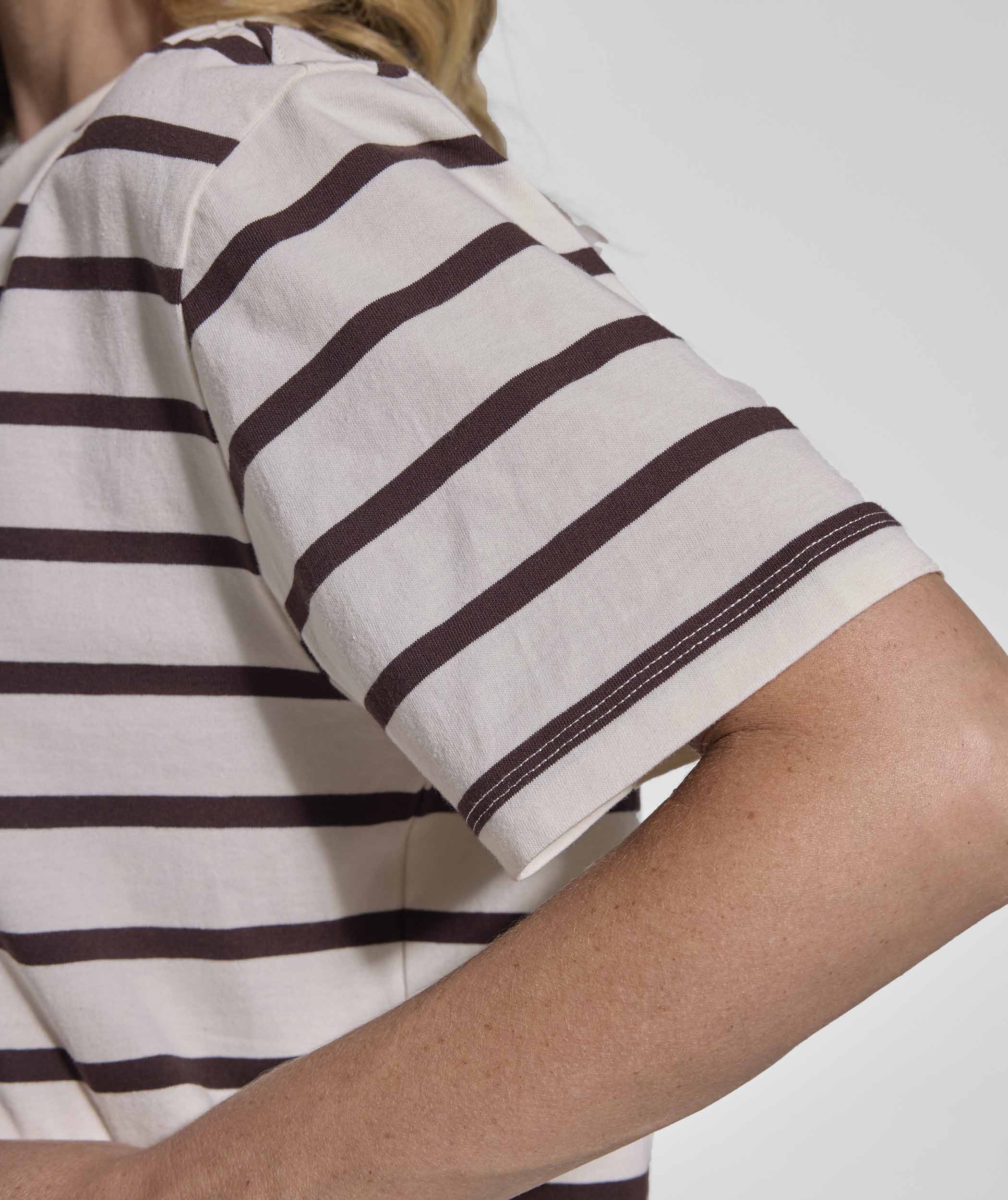 Ladies Relaxed Stripe Tee - Ivory & Chocolate