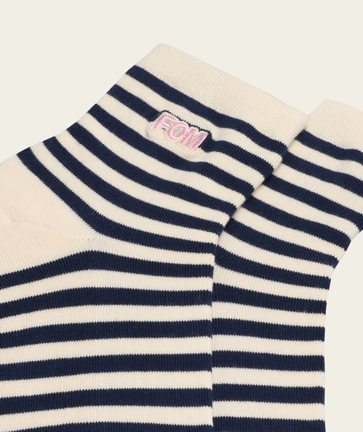 Ladies Active Sock - Off-White/ Navy Stripes
