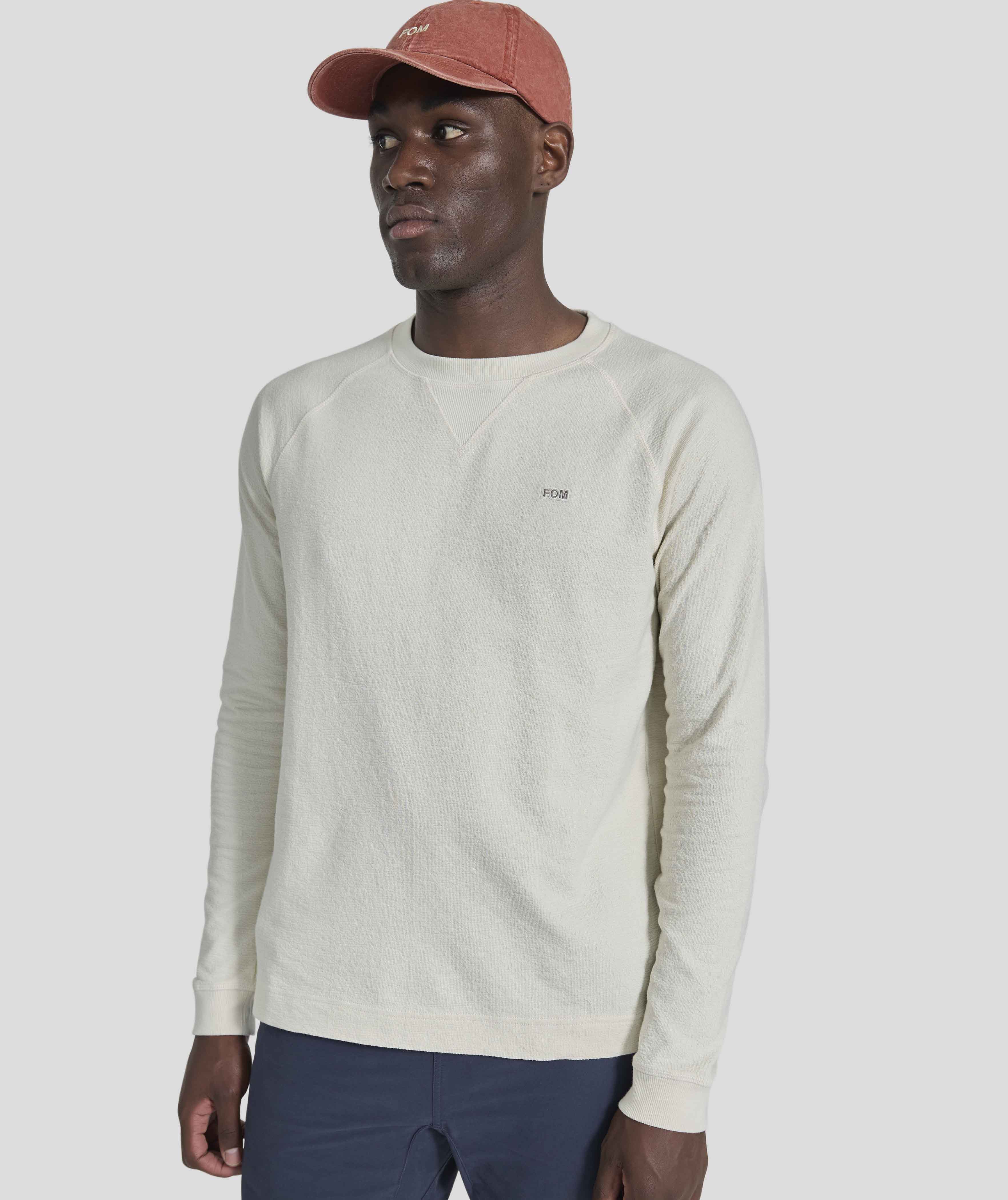 Mens Long Sleeve Textured Tee - Vintage White