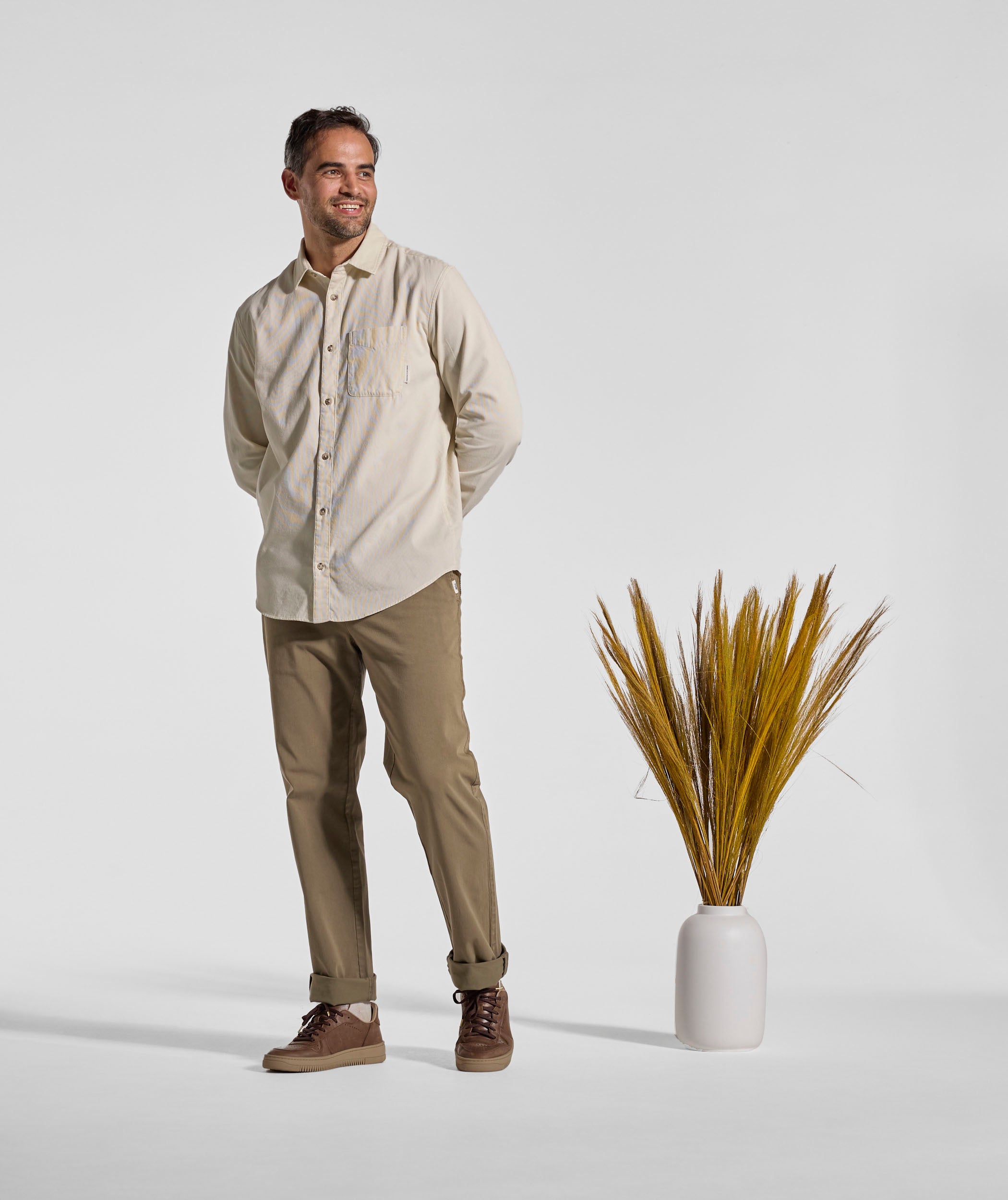 Mens Cotton Textured Shirt - Ecru