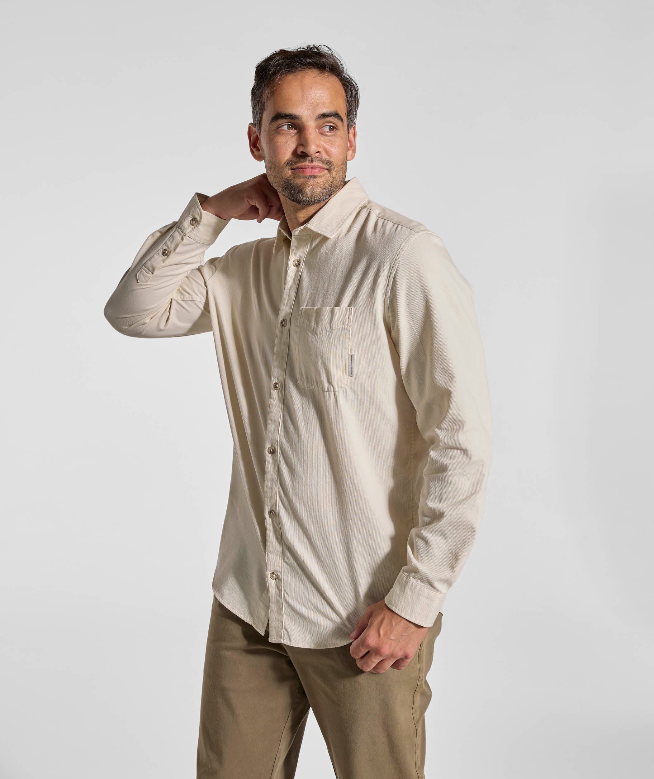 Mens Cotton Textured Shirt - Ecru