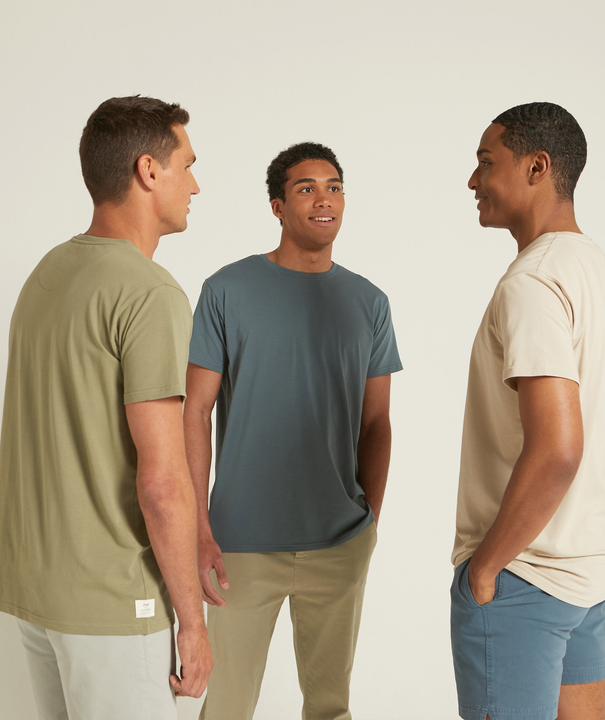 Mens Standard Three Pack Cotton Tees - Olive / Stone / Blue