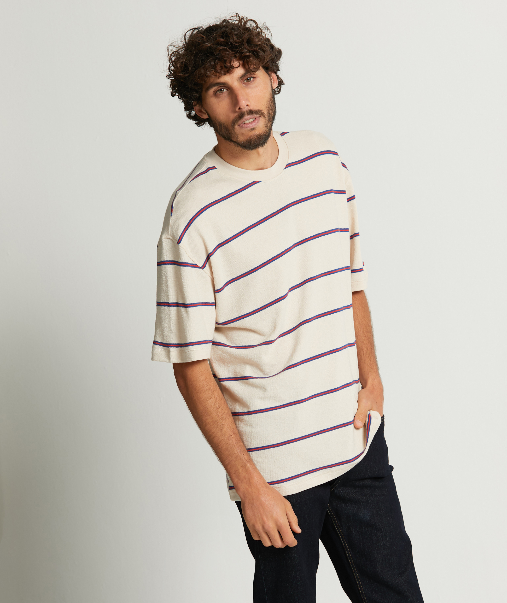 Mens Structured Jersey Knit Tee - Ecru