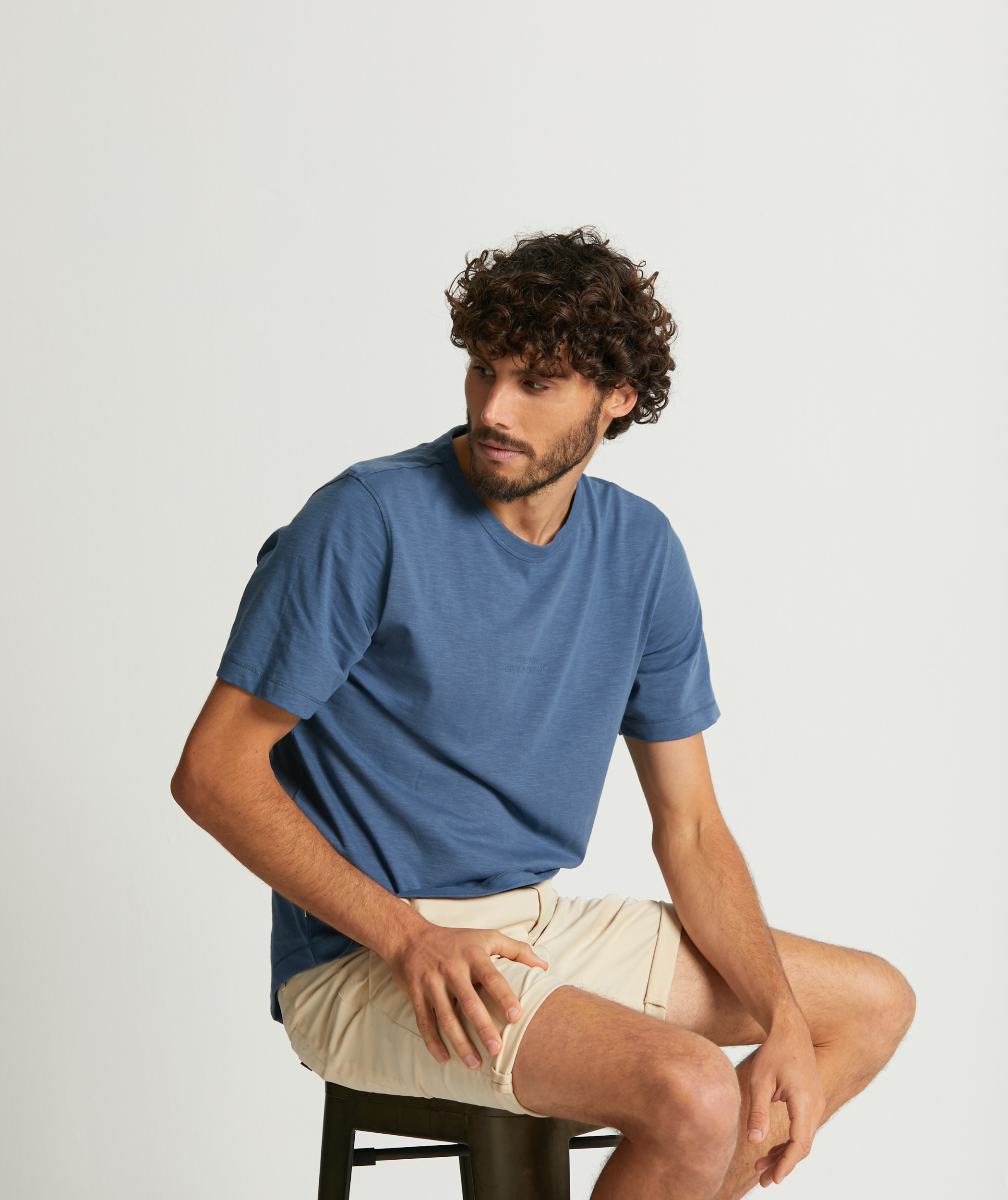 Heren Gebogen Hem Slub Tee - Blauw