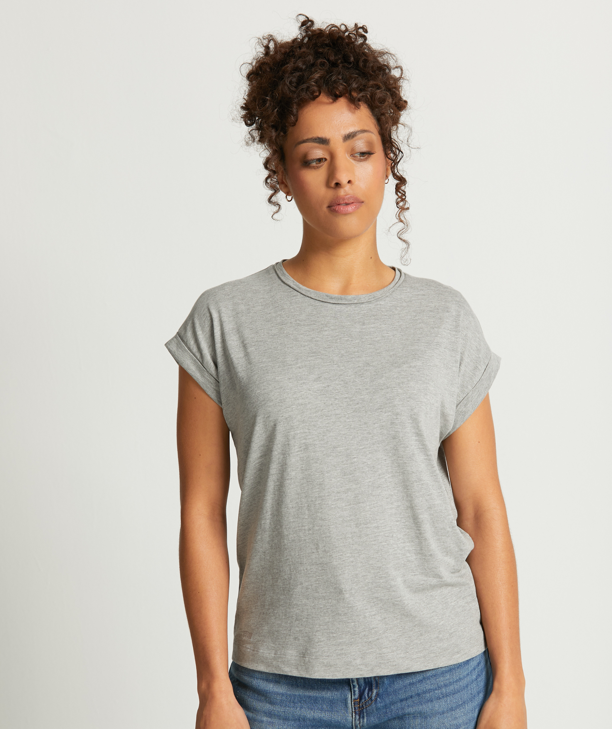 Ladies Cotton Melange Tee - Grey