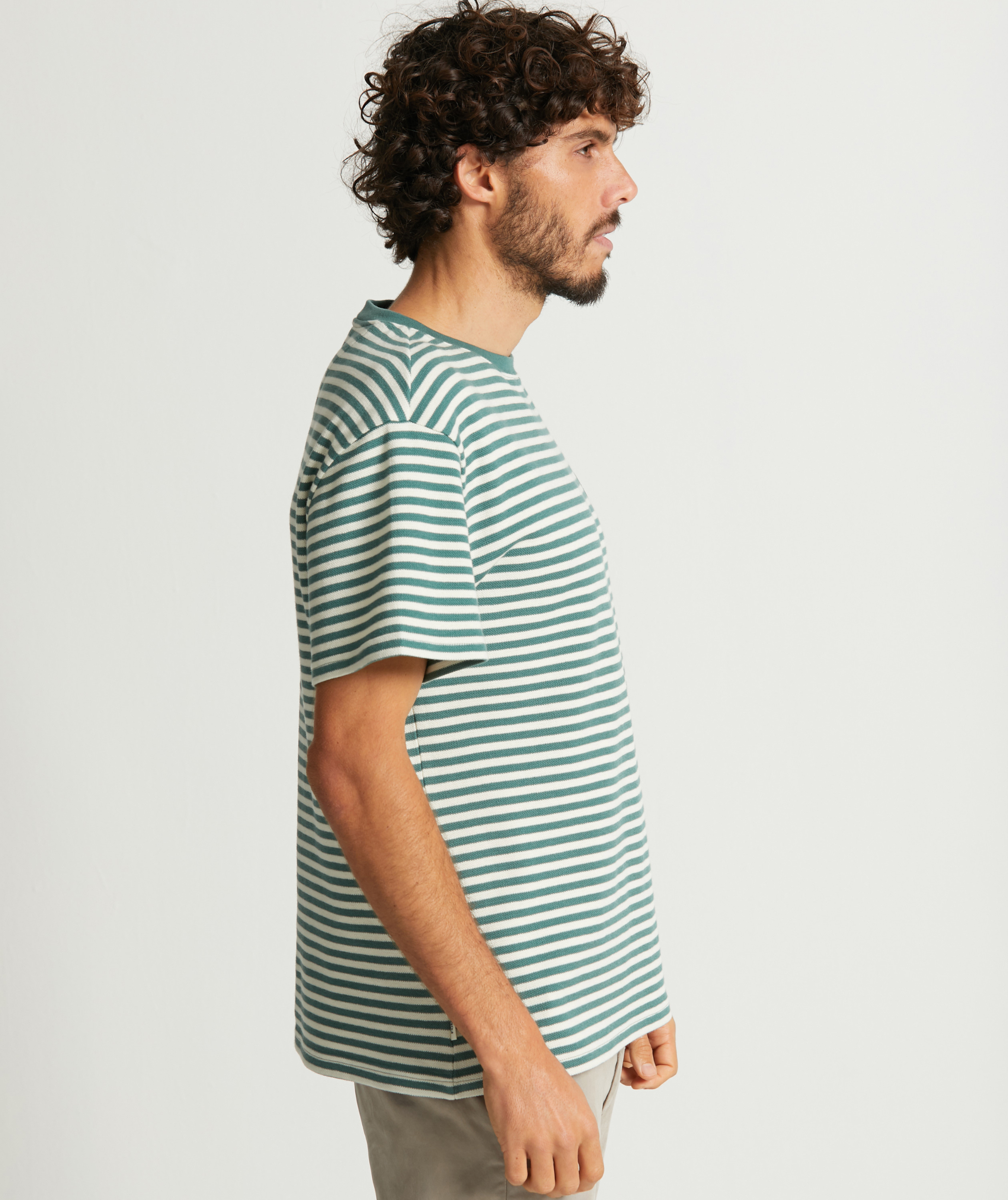 Heren Piqué T-shirt - Teal Stripe