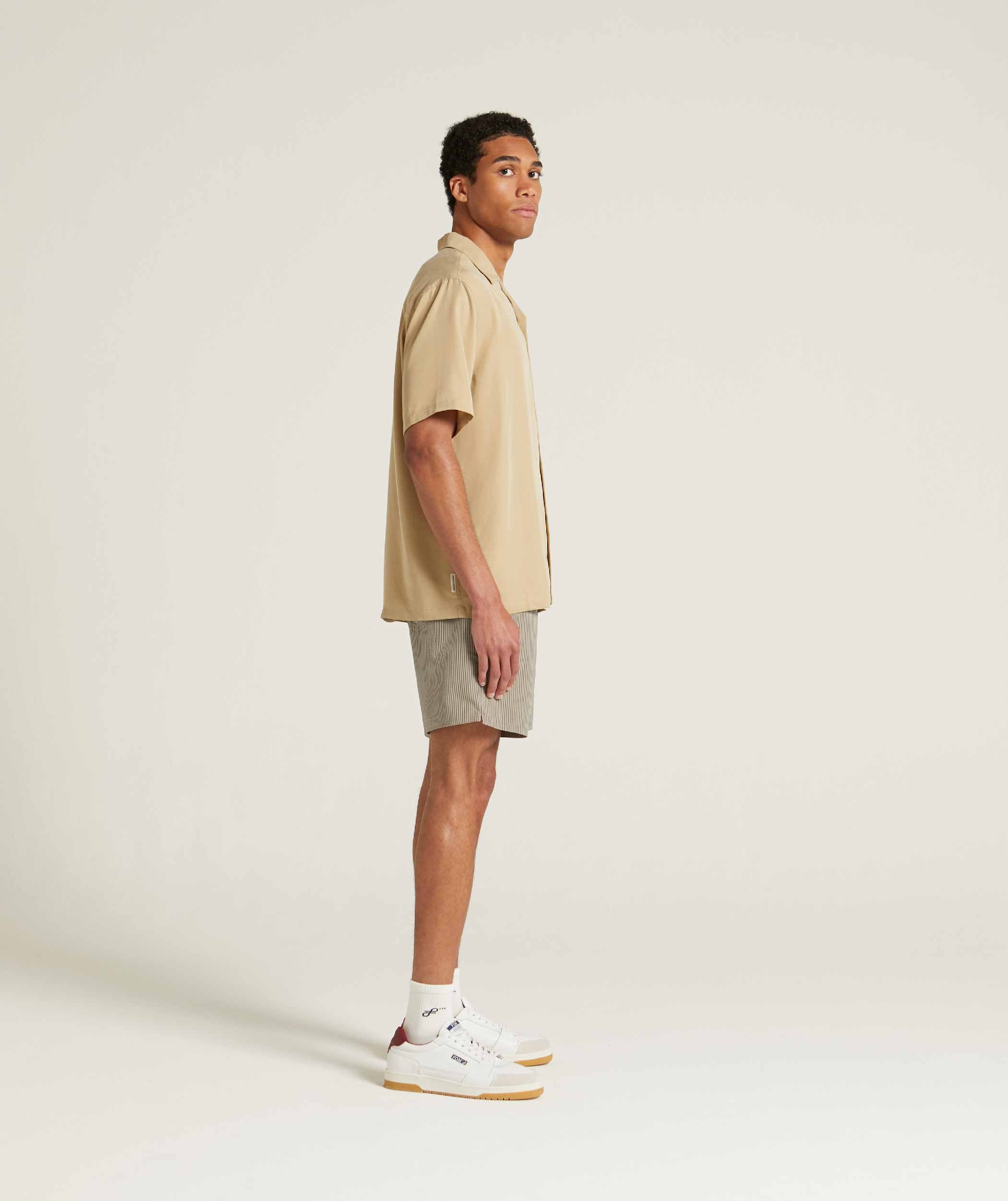 Mens Sueded Short Sleeve Cotton Shirt - Stone
