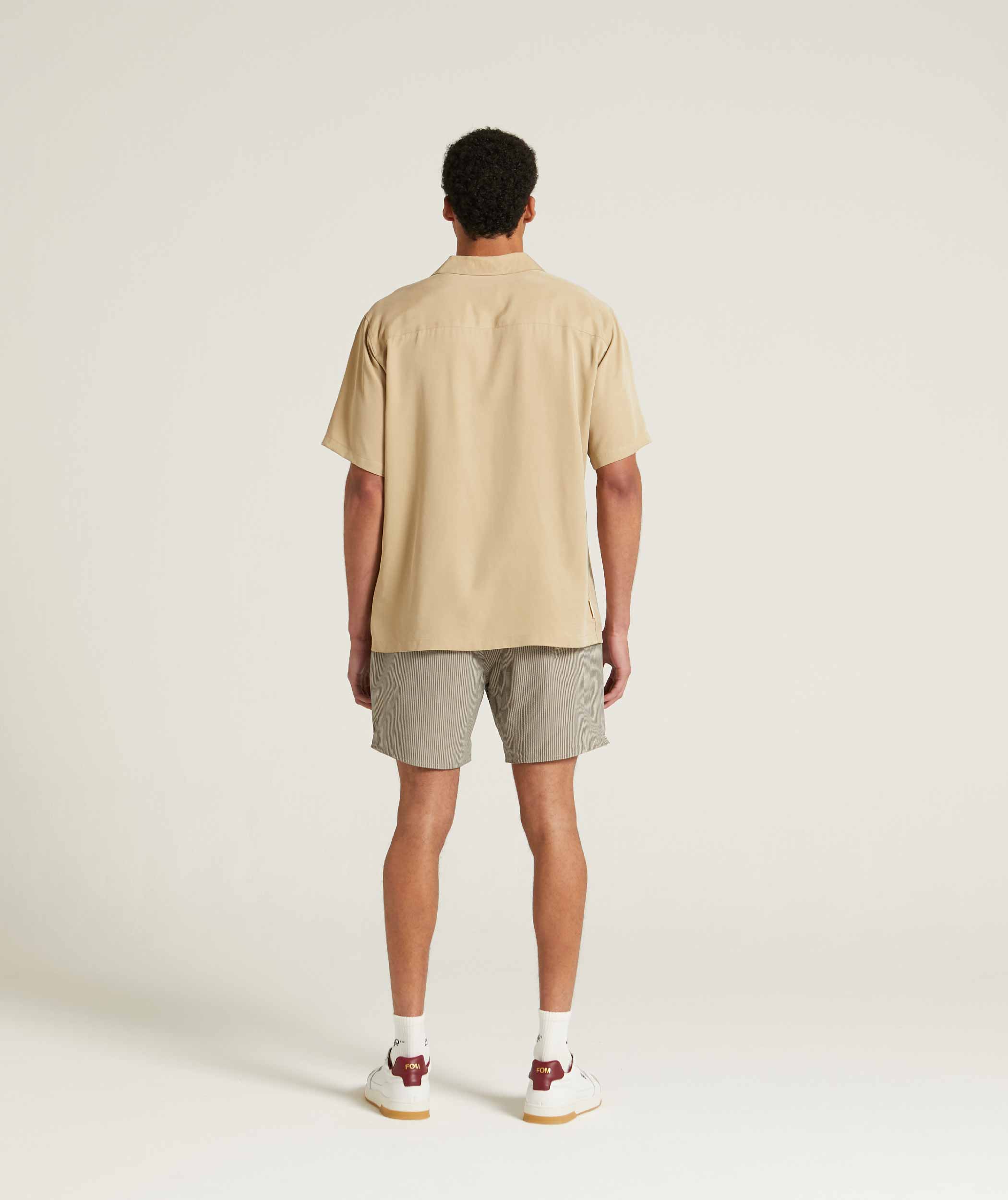 Mens Sueded Short Sleeve Cotton Shirt - Stone