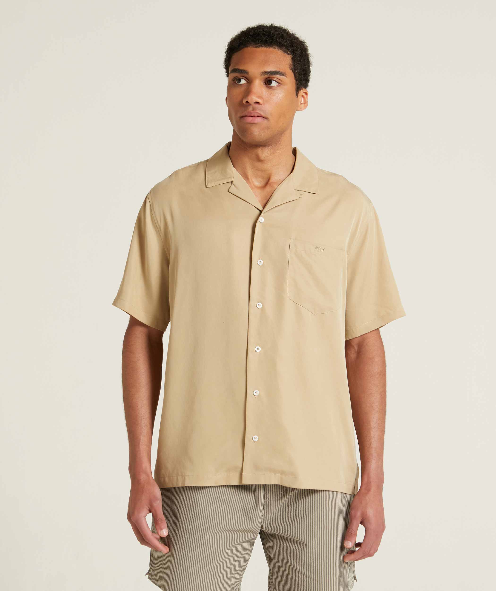 Mens Sueded Short Sleeve Cotton Shirt - Stone