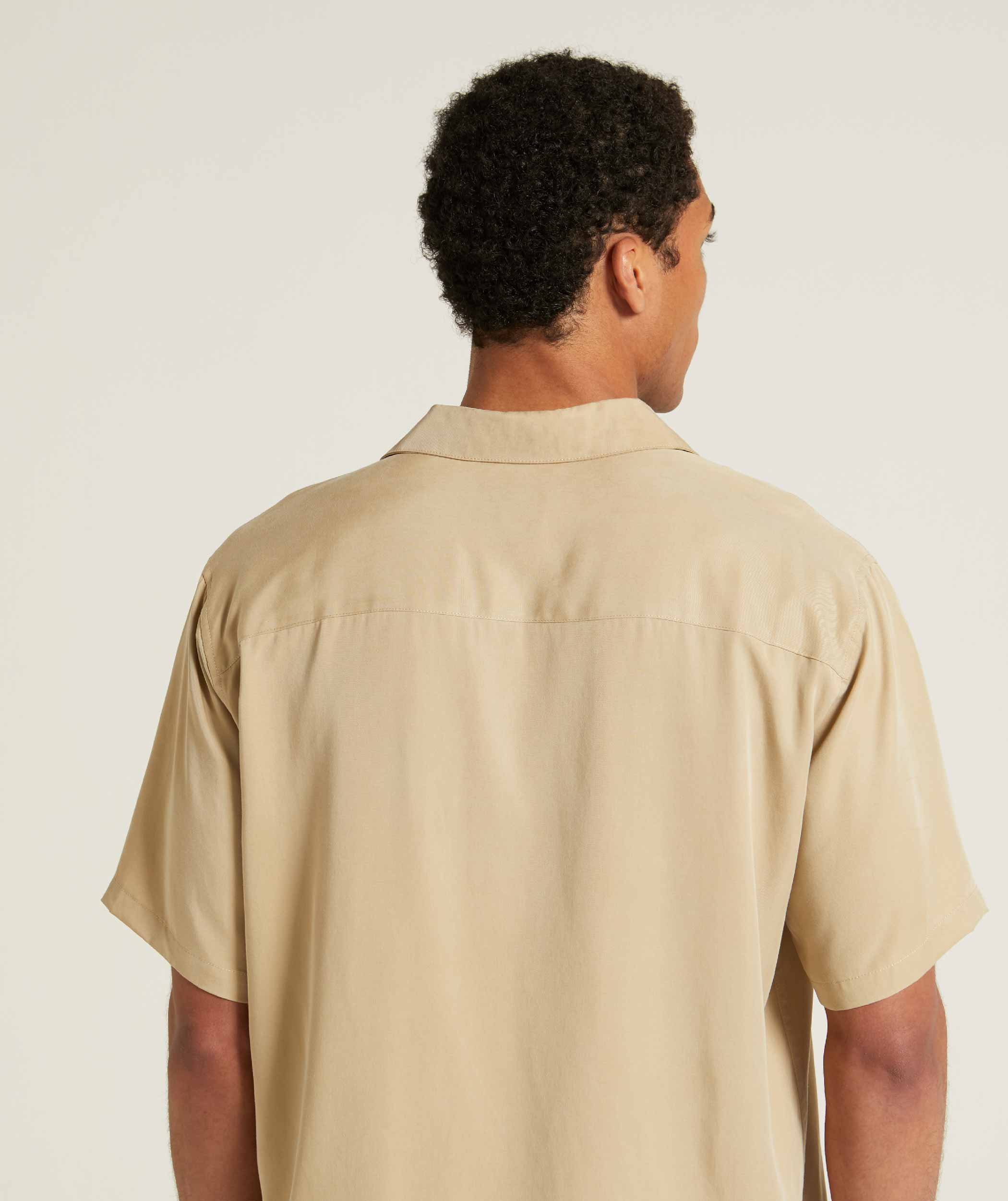 Mens Sueded Short Sleeve Cotton Shirt - Stone
