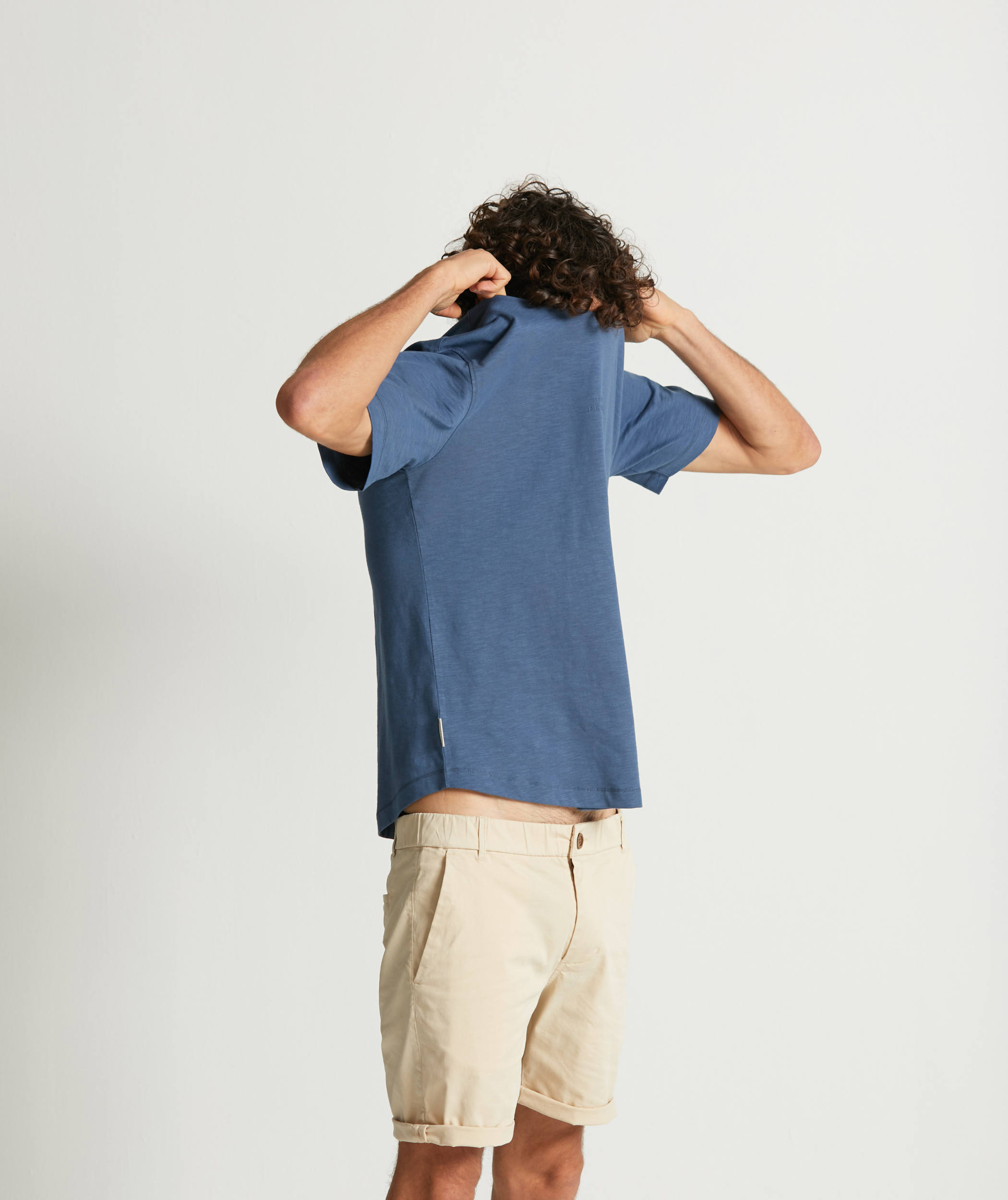 Mens Curved Hem Slub Tee - Blue