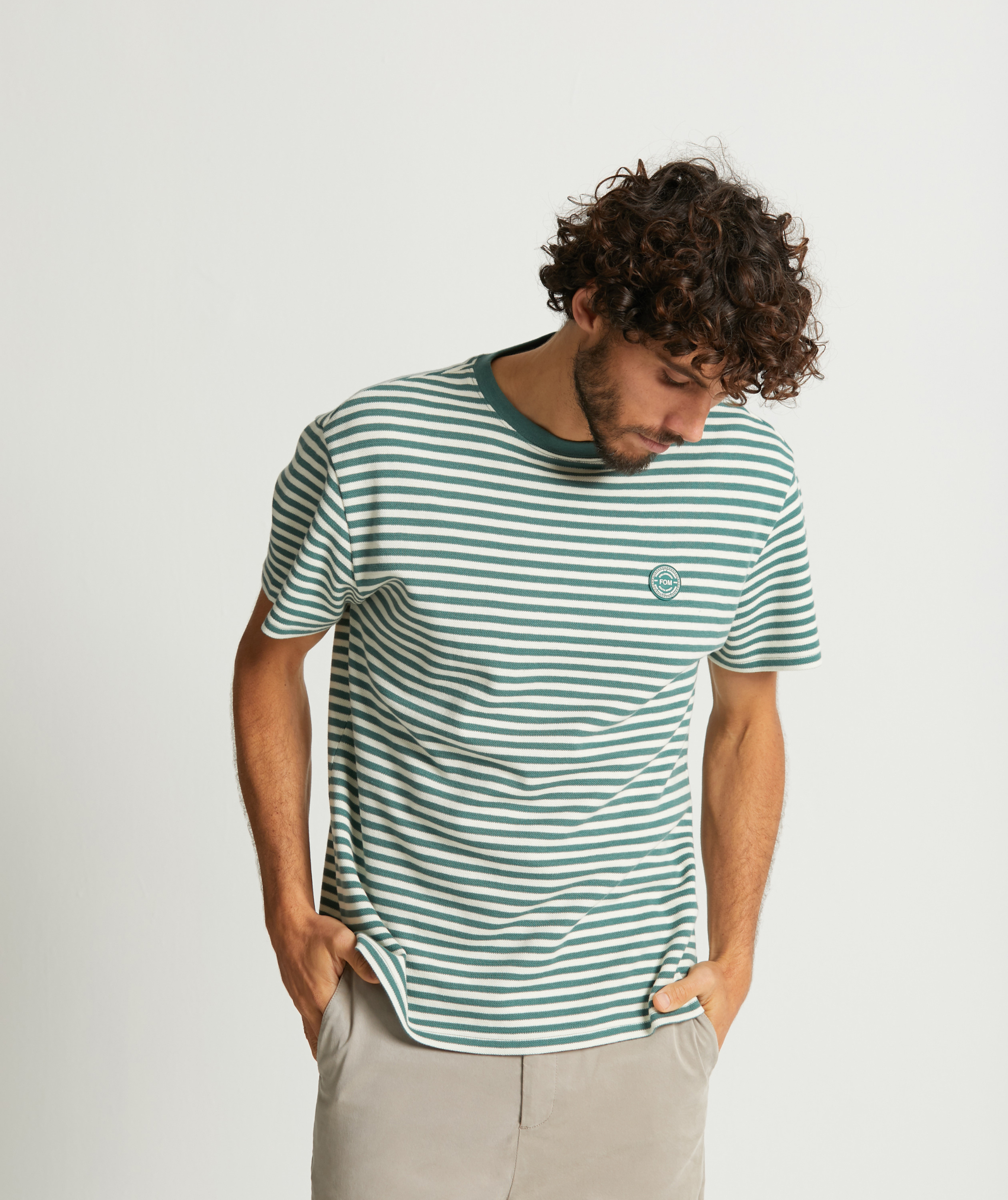 Heren Piqué T-shirt - Teal Stripe