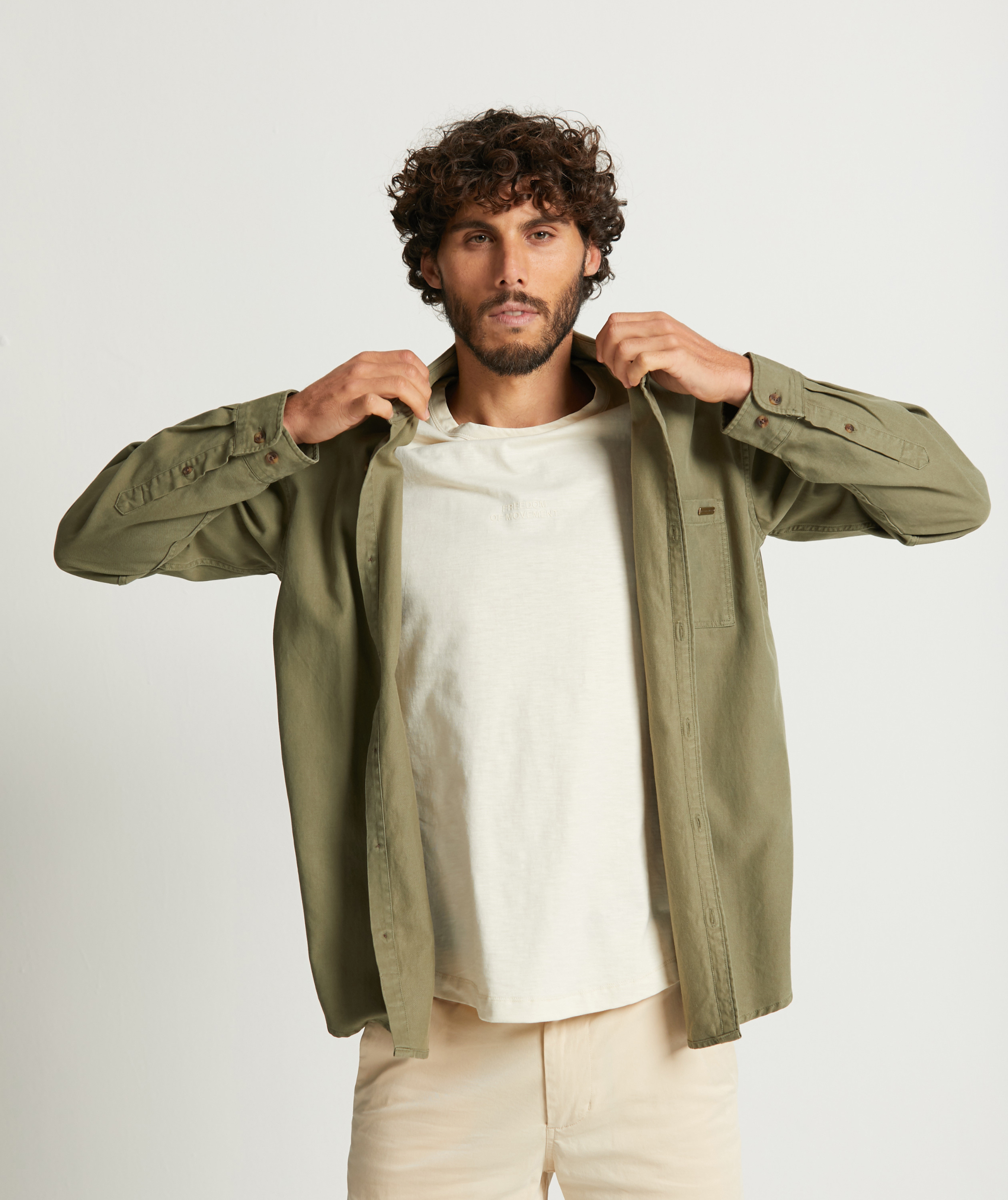 Mens Tencel Long Sleeve Shirt - Olive Green