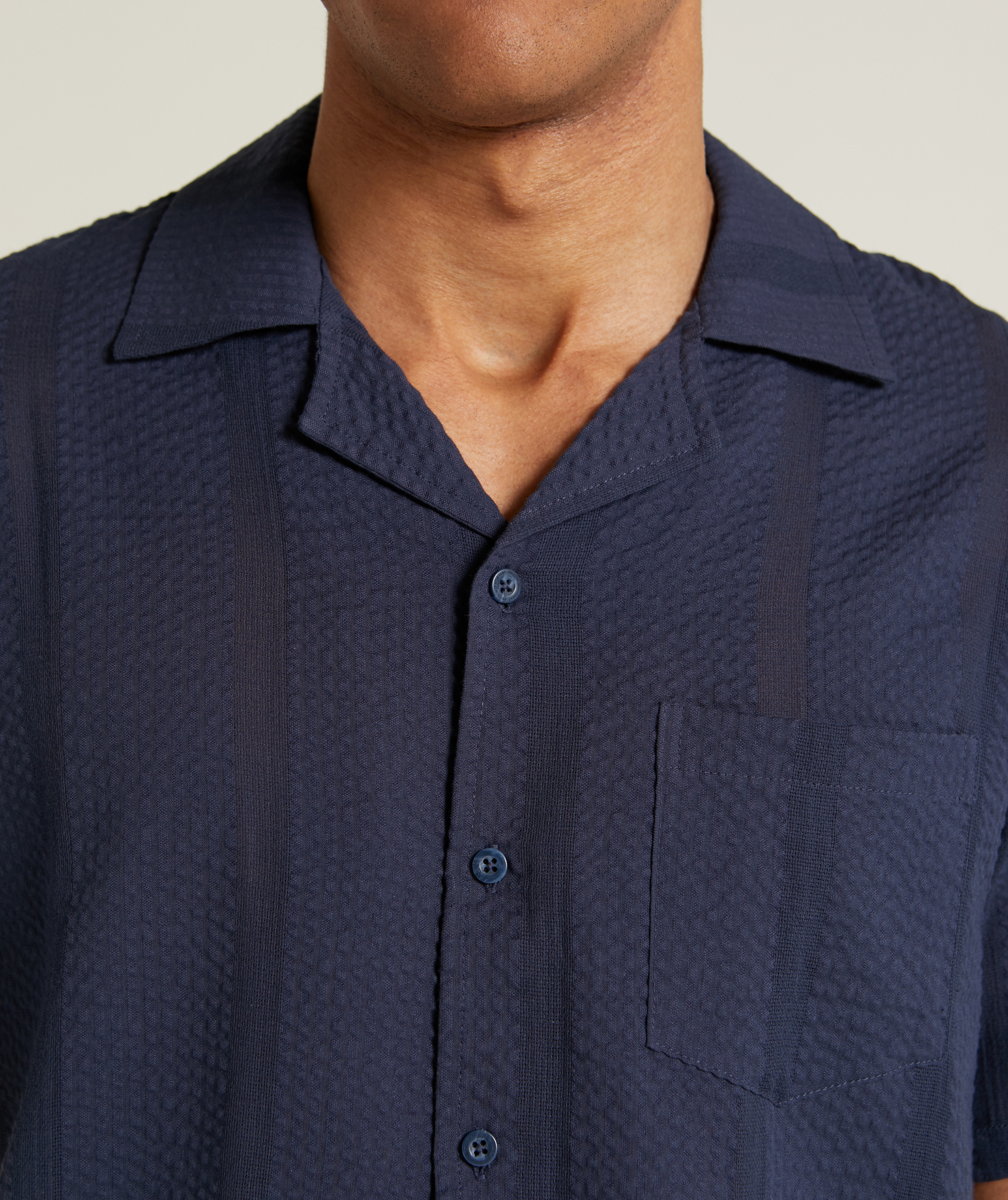 Mens Seersucker Stripe Shirt - Navy