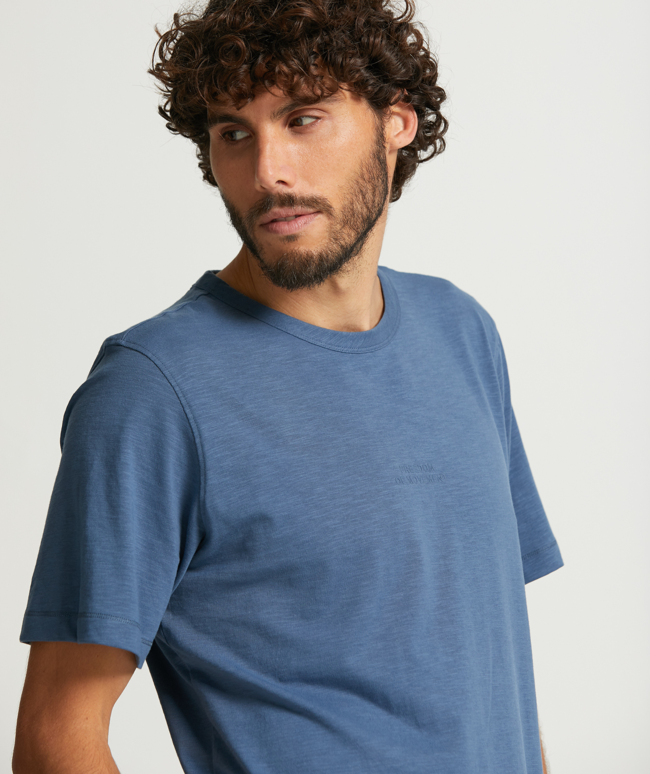 Mens Curved Hem Slub Tee - Blue