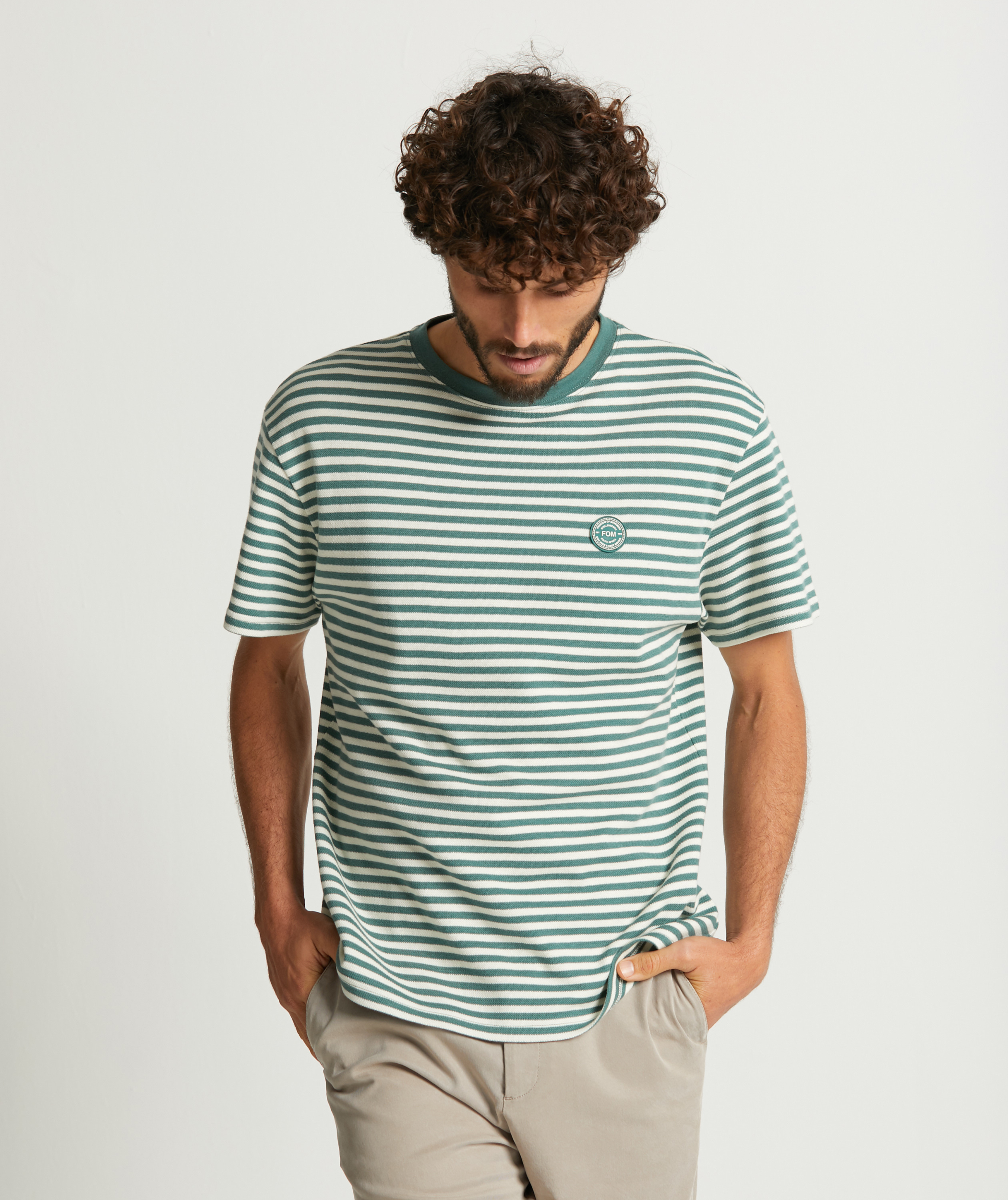 Heren Piqué T-shirt - Teal Stripe