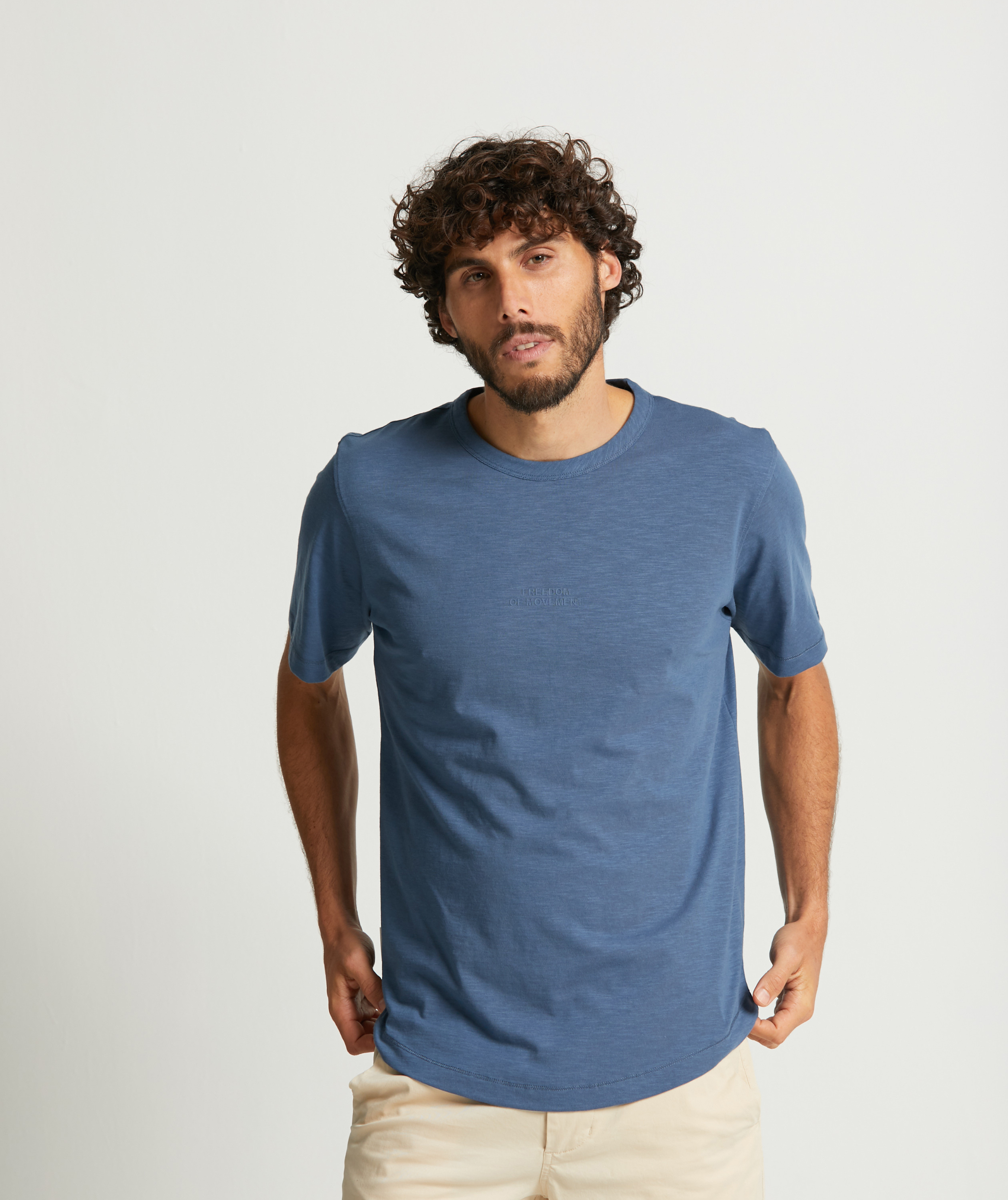 Mens Curved Hem Slub Tee - Blue