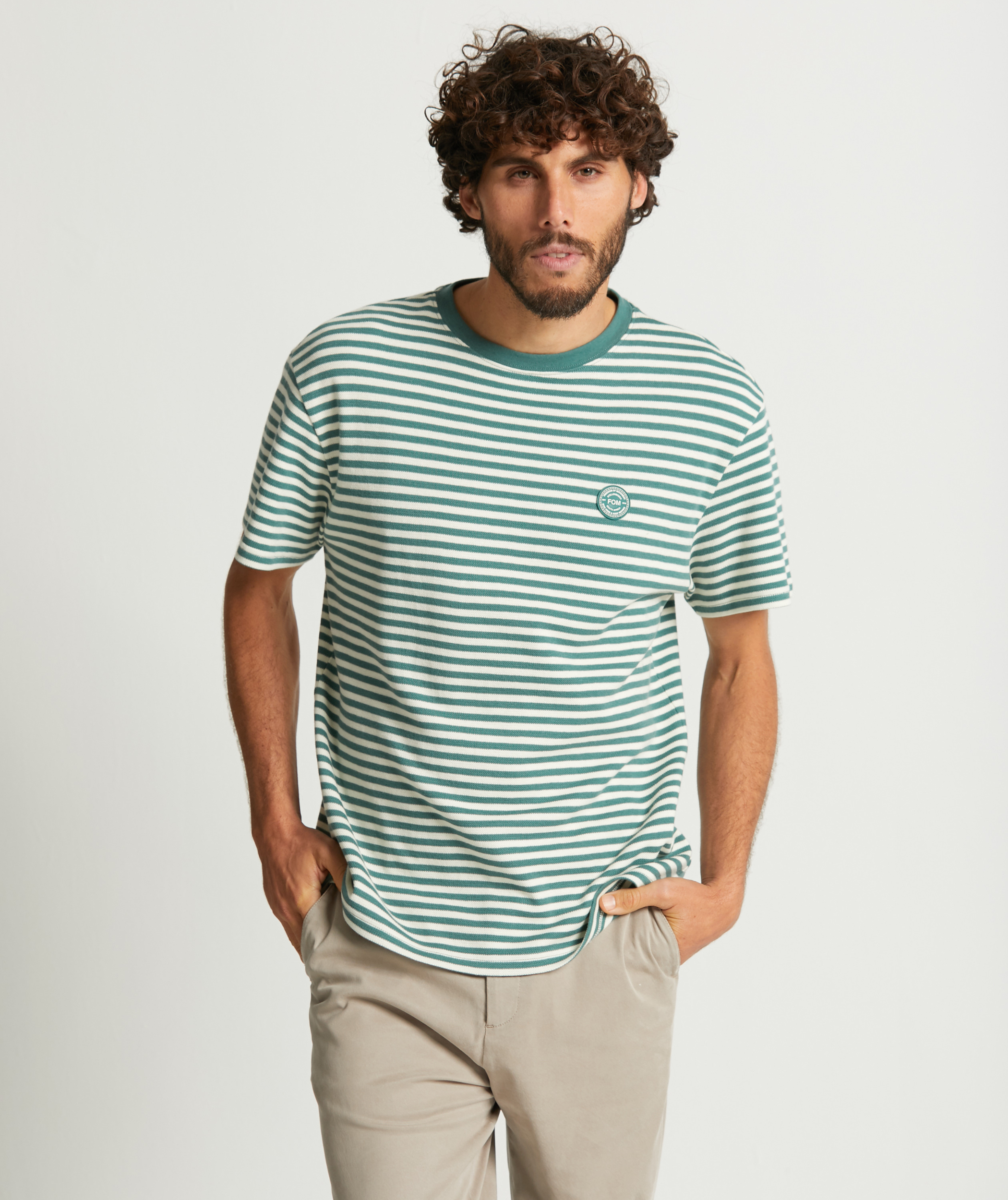 Mens Pique Tee - Teal Stripe