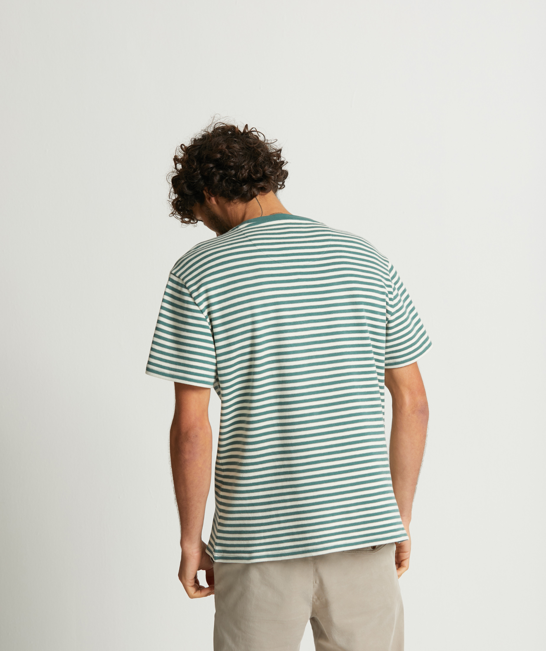 Heren Piqué T-shirt - Teal Stripe