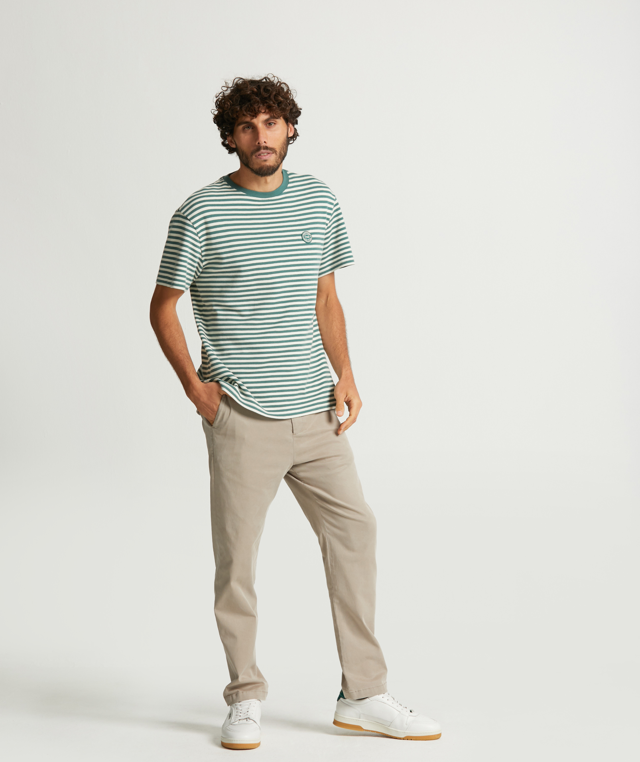 Heren Piqué T-shirt - Teal Stripe