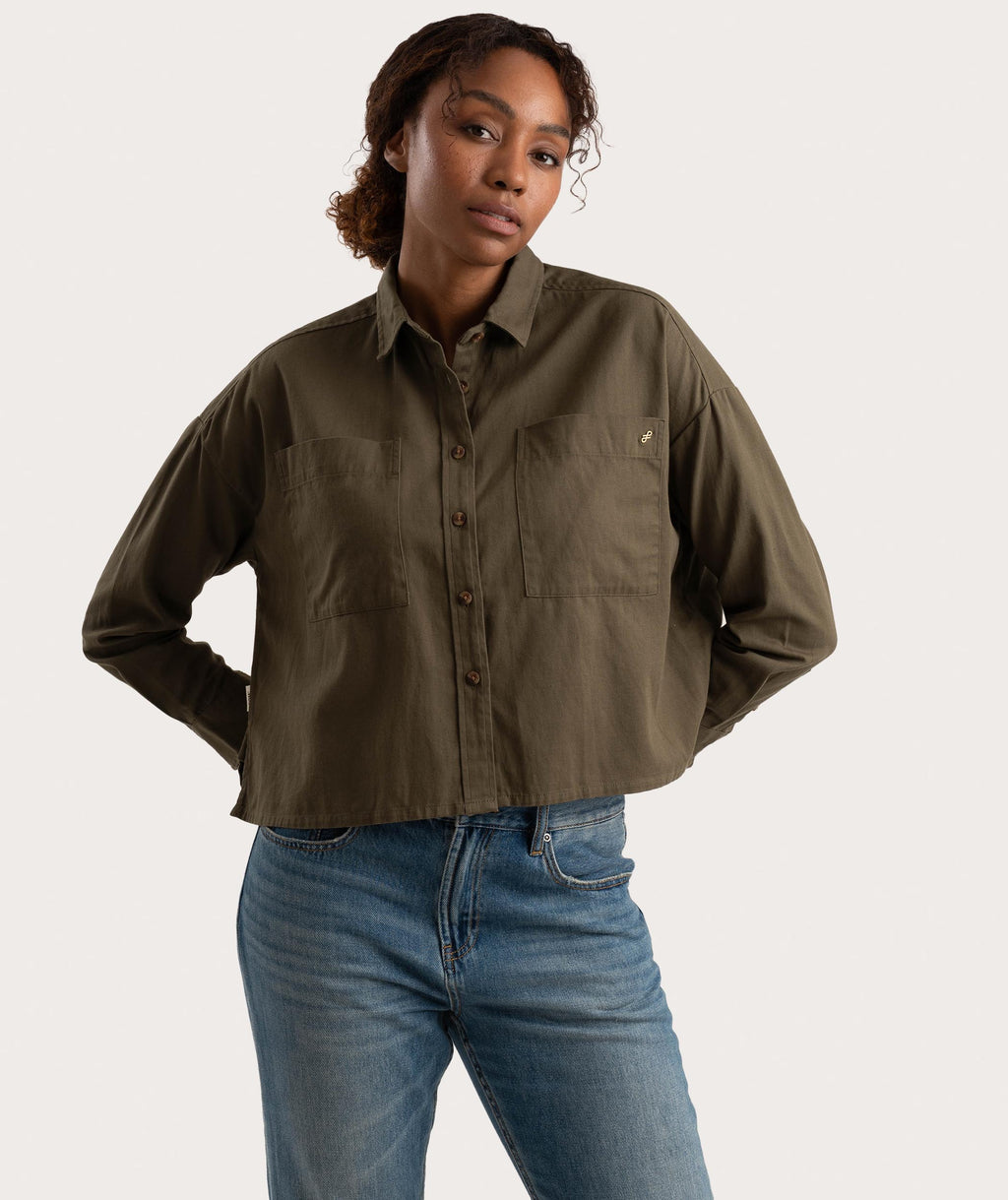 Boxy Long Sleeve Shirt Olive Green
