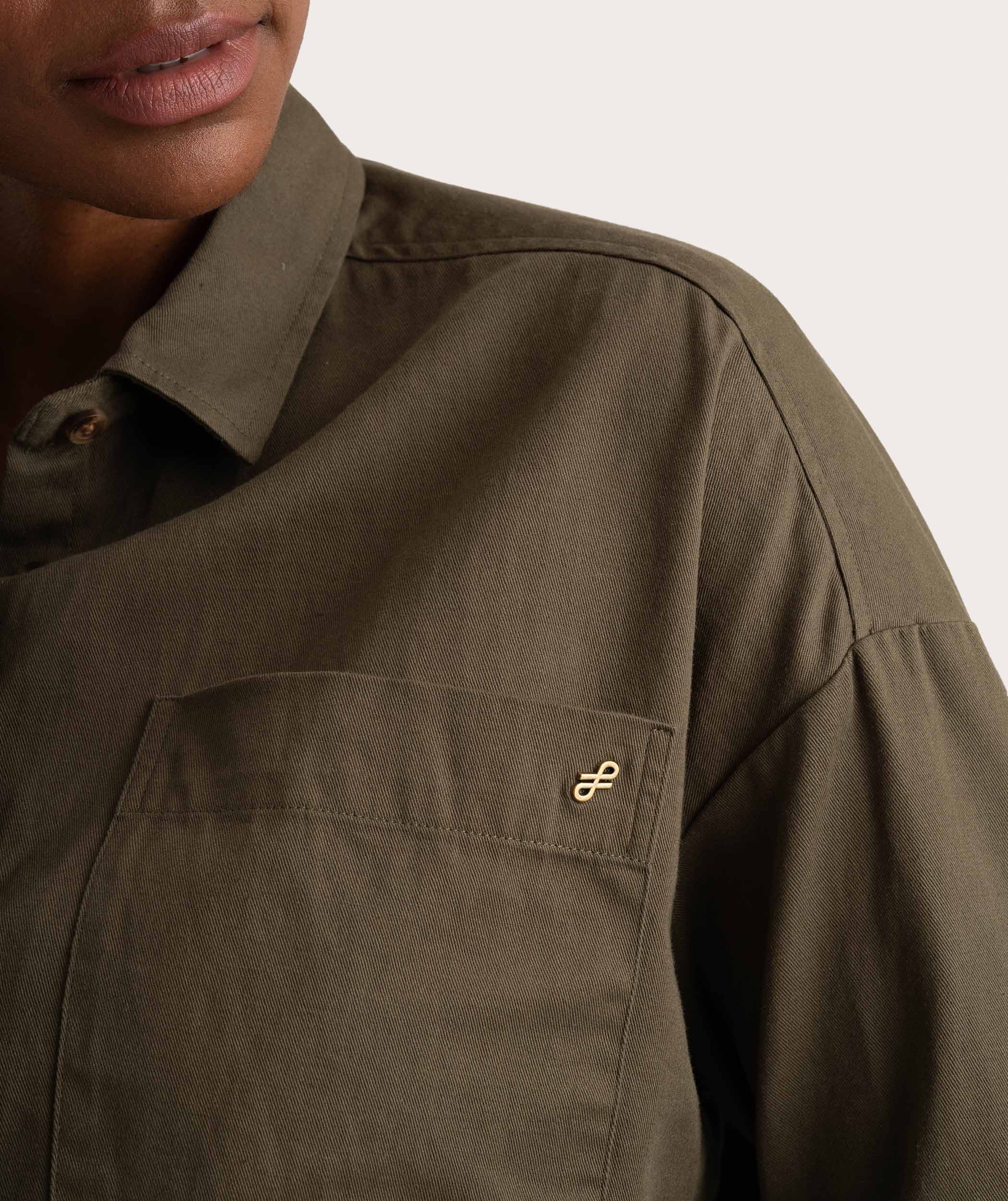 Ladies Boxy Long Sleeve Shirt - Olive Green