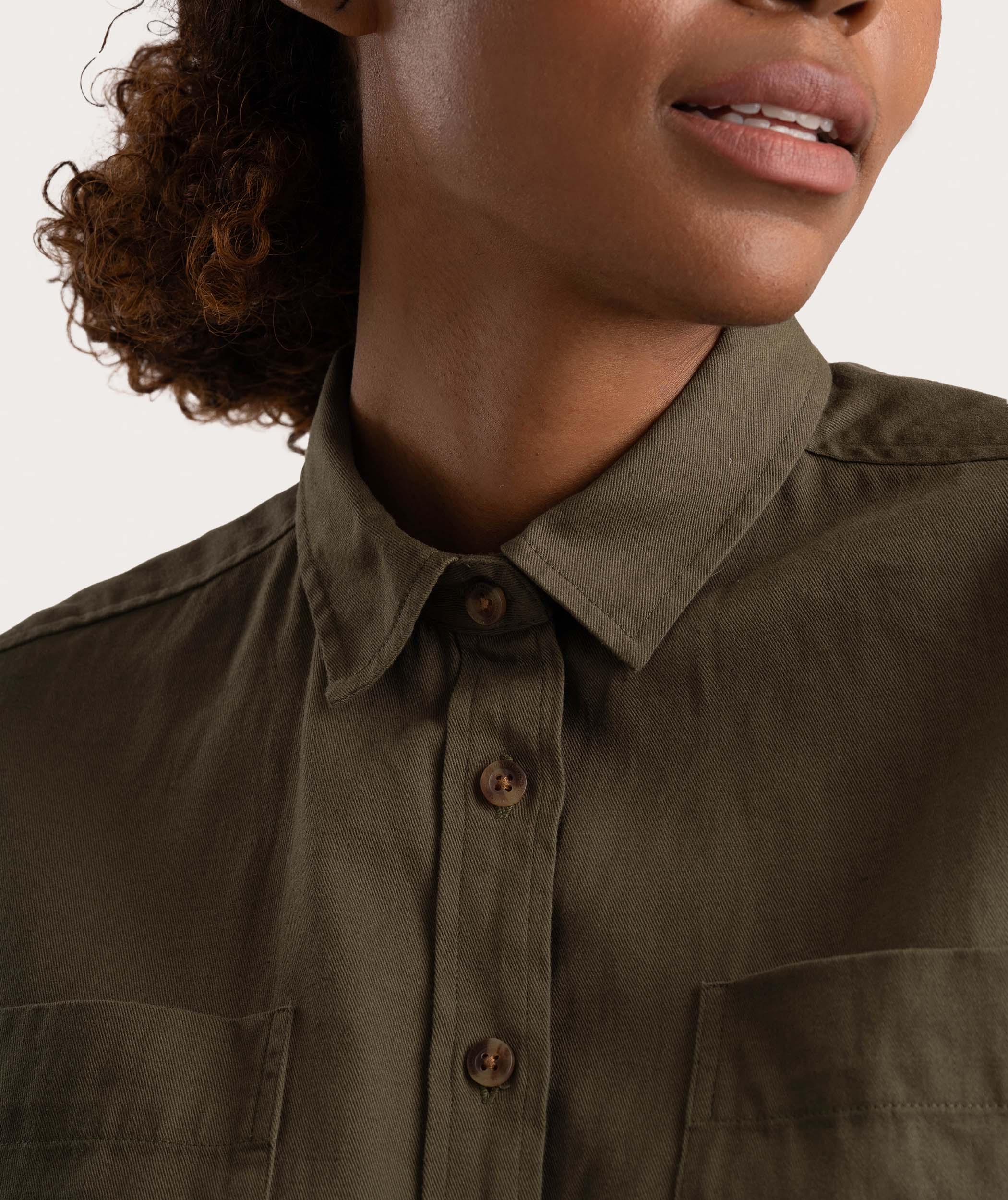 Ladies Boxy Long Sleeve Shirt - Olive Green