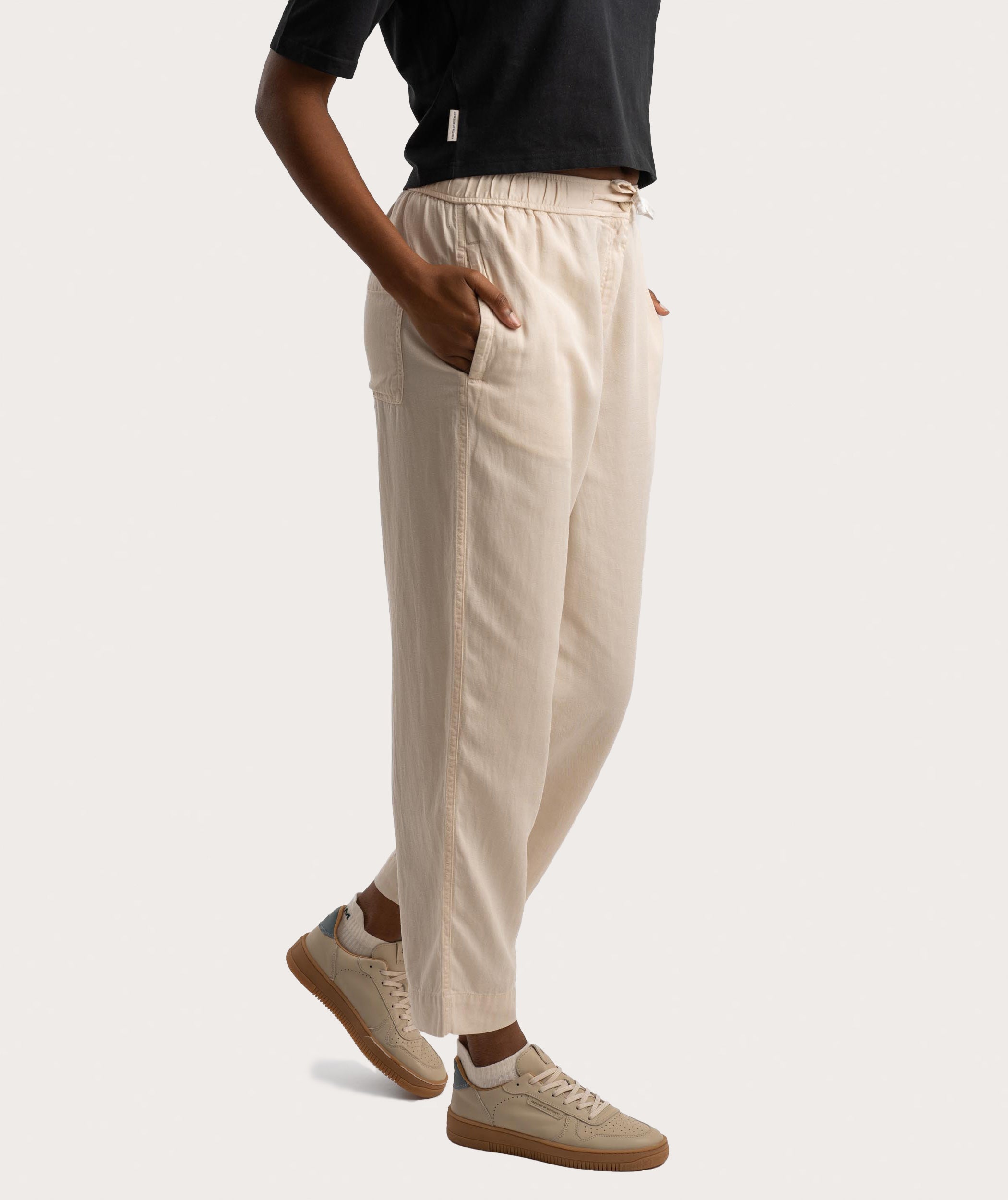 Ladies Drawstring Slouchy Trousers - Ivory