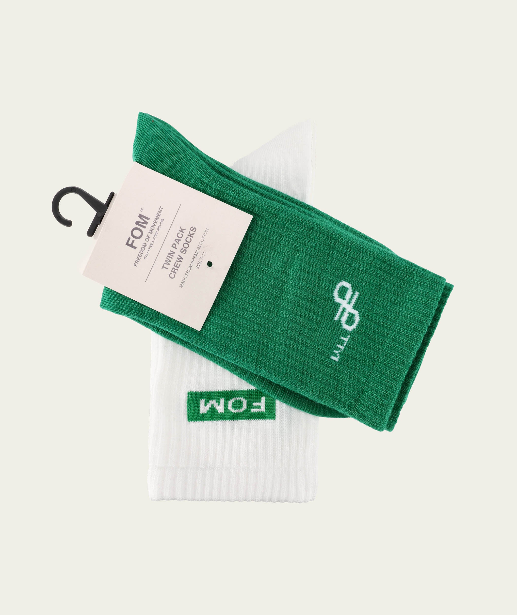 Socks FOM Crew Twin Pack - Green Knot & White FOM (Size 7-11)