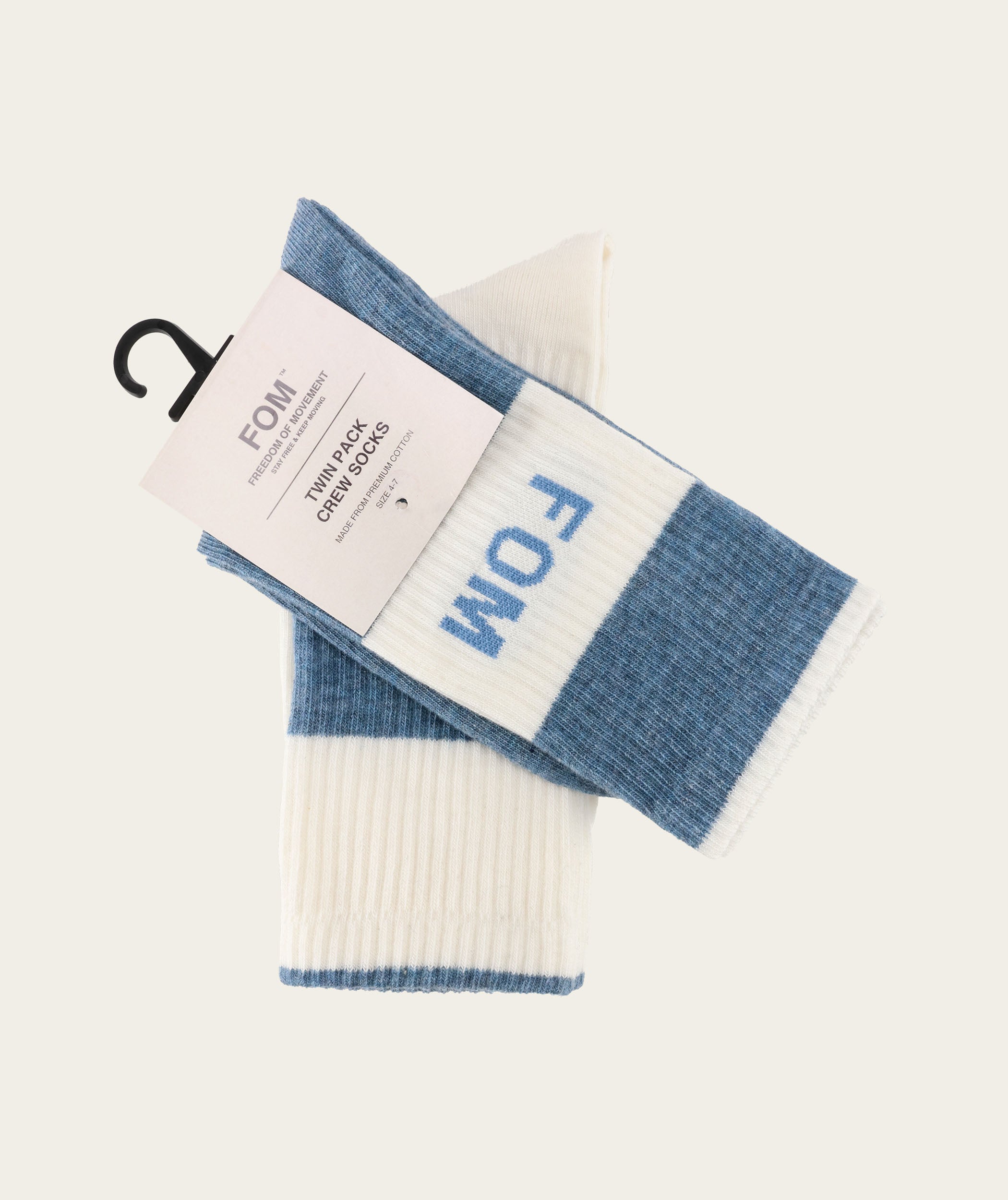 Socks FOM Crew Twin Pack - Cream & Sky Blue Stripe (Size 4-7)