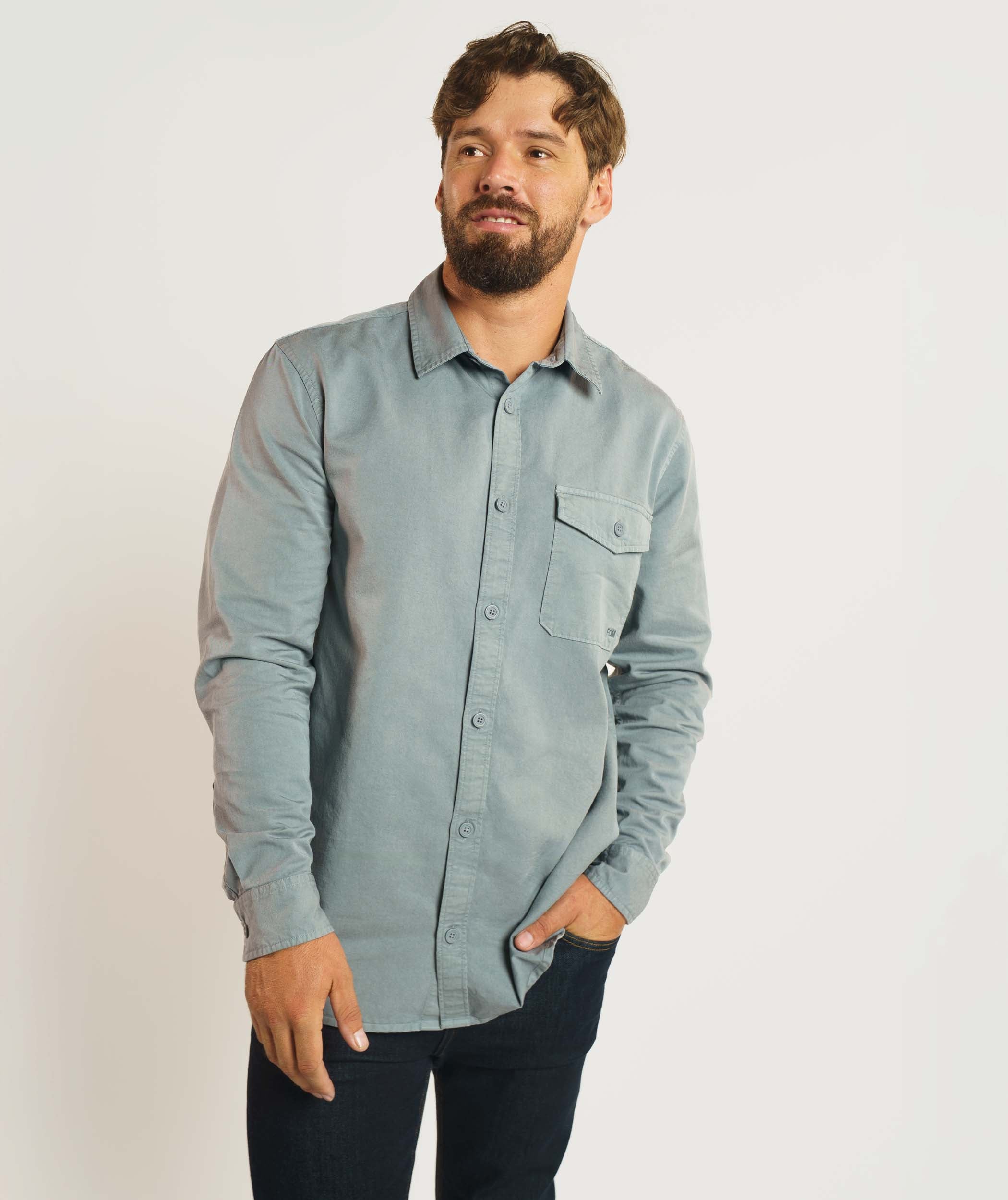 Mens Lyocell Blend Twill Shirt - Dark Shadow