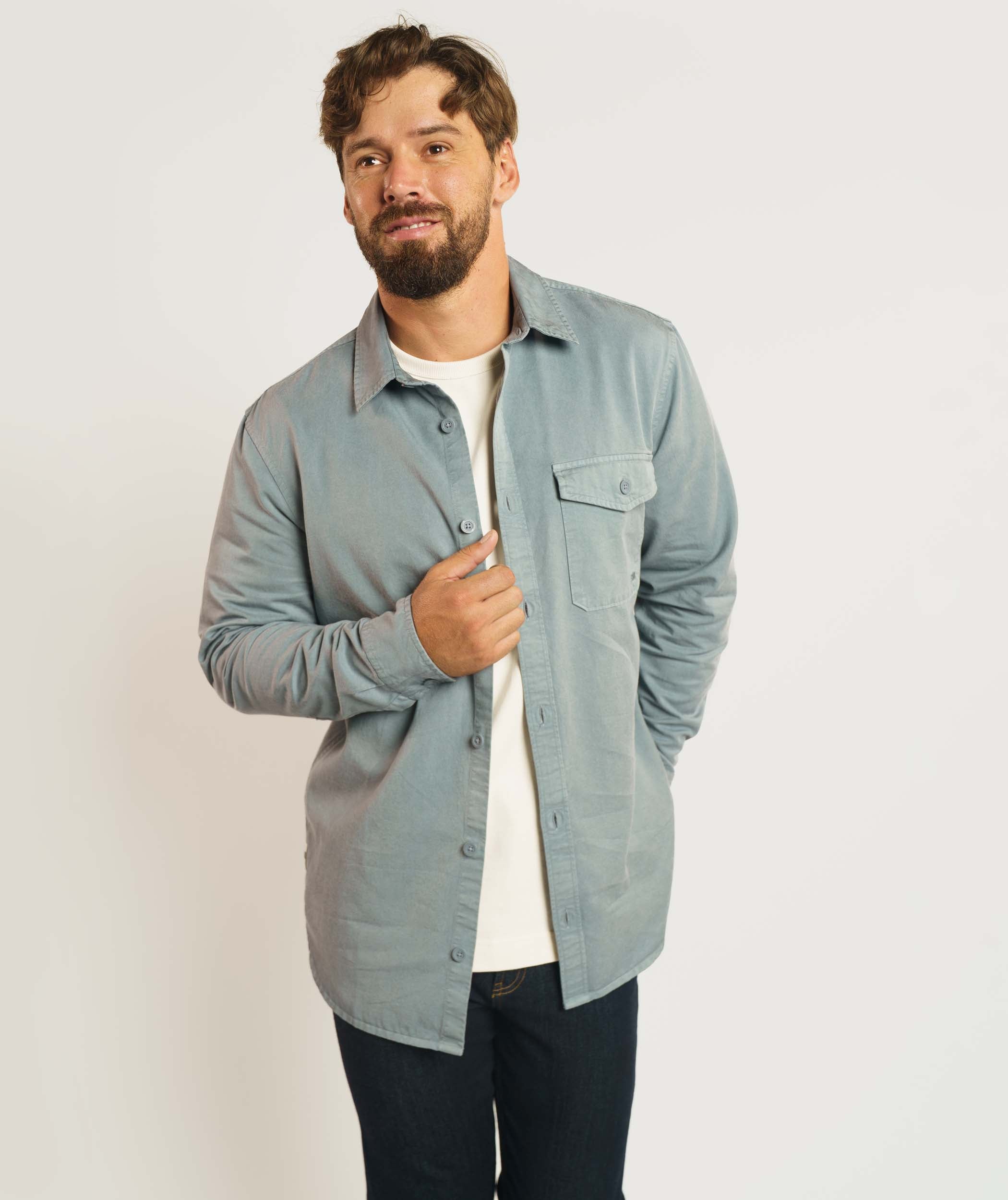 Mens Lyocell Blend Twill Shirt - Dark Shadow