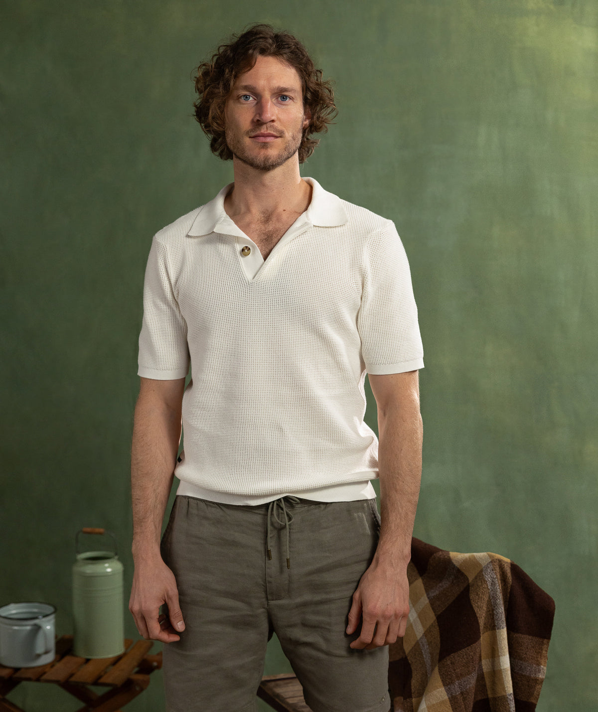 Mens Knit Golfer - Ivory