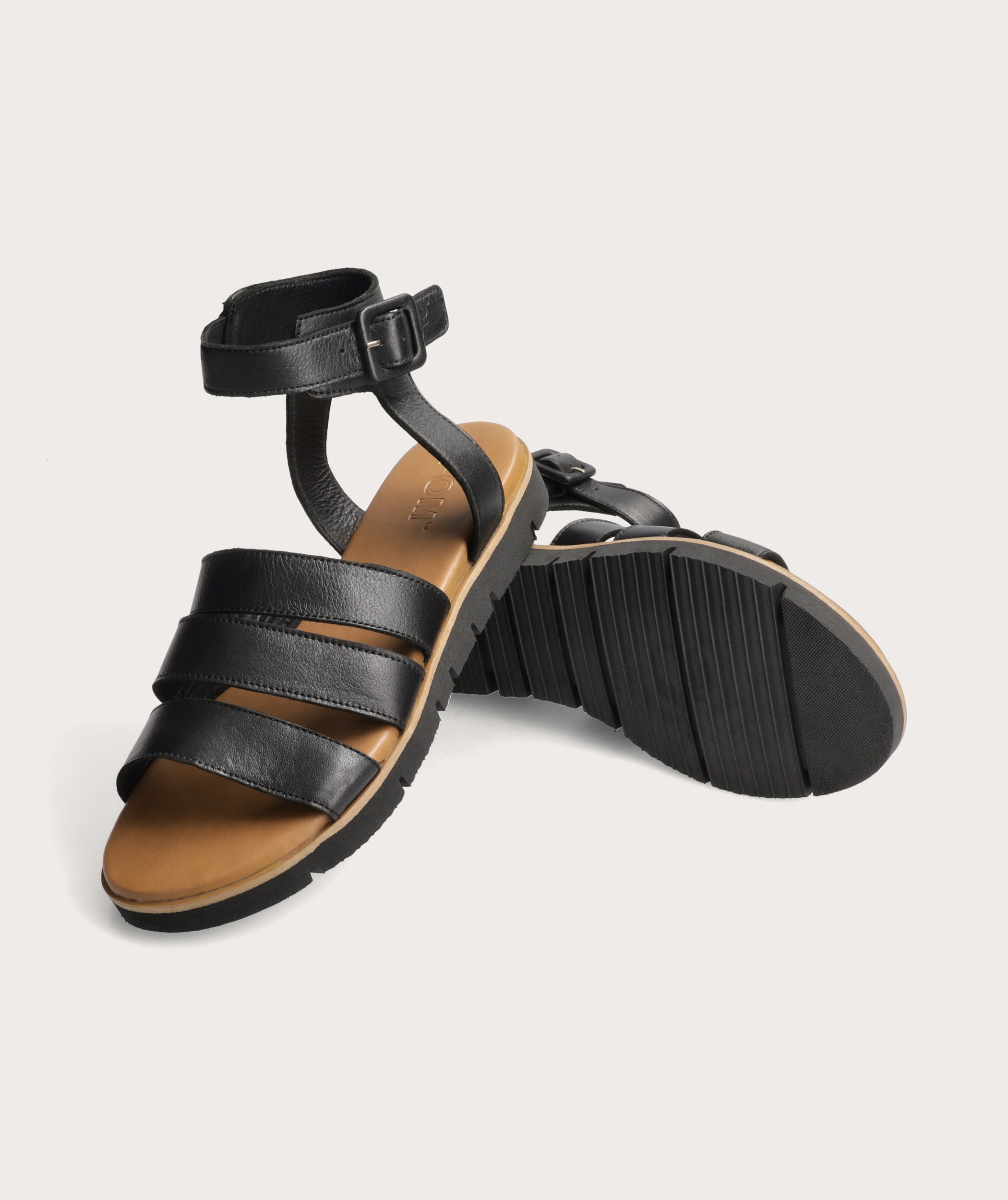 Ladies Triple Strap Sandal - Black