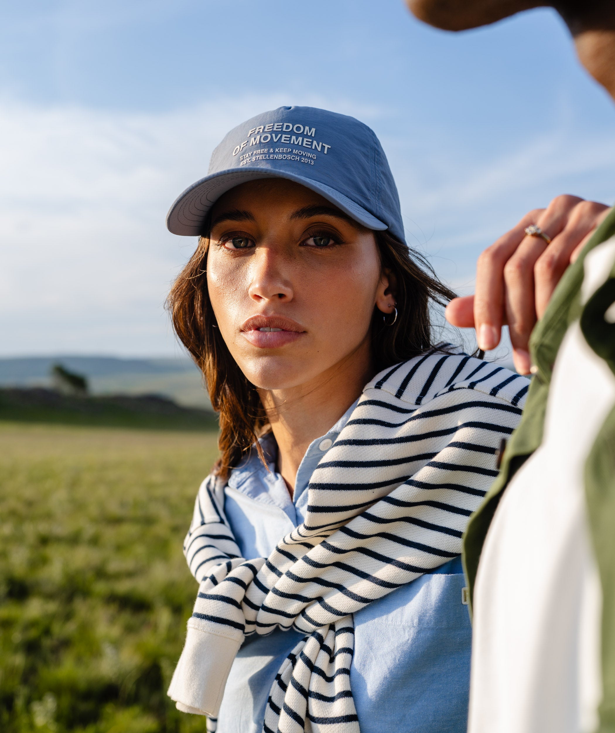Ladies Pocket Stripe Sweater - Ivory & Navy